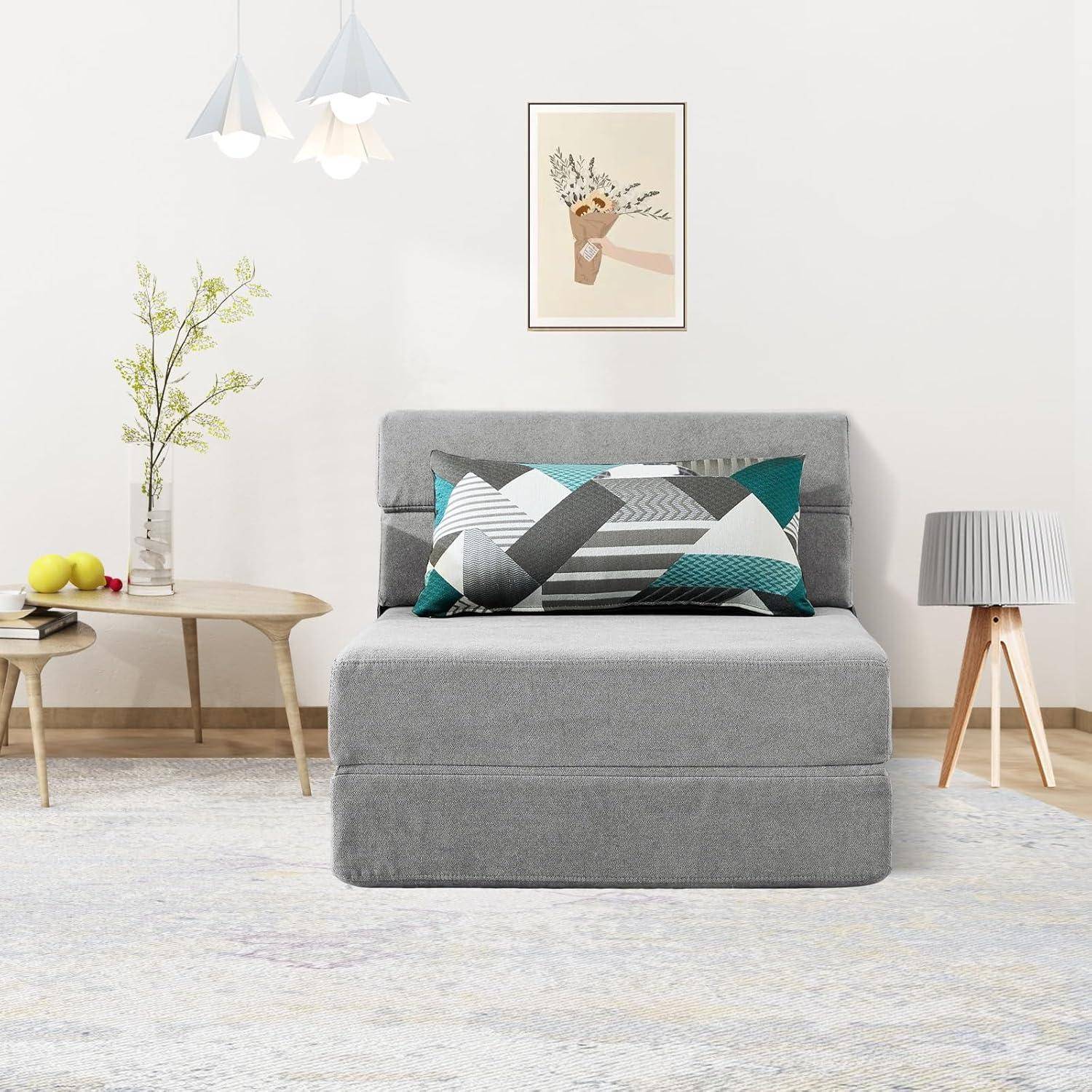 ANONER 70 x 190 cm Bodensessel Schlafsessel, Schlafsofa mit Memory Schaum &amp; Kissen, Sofabett Gästesofa mit Schlaffunktion für Wohnzimmer Büro, Schl