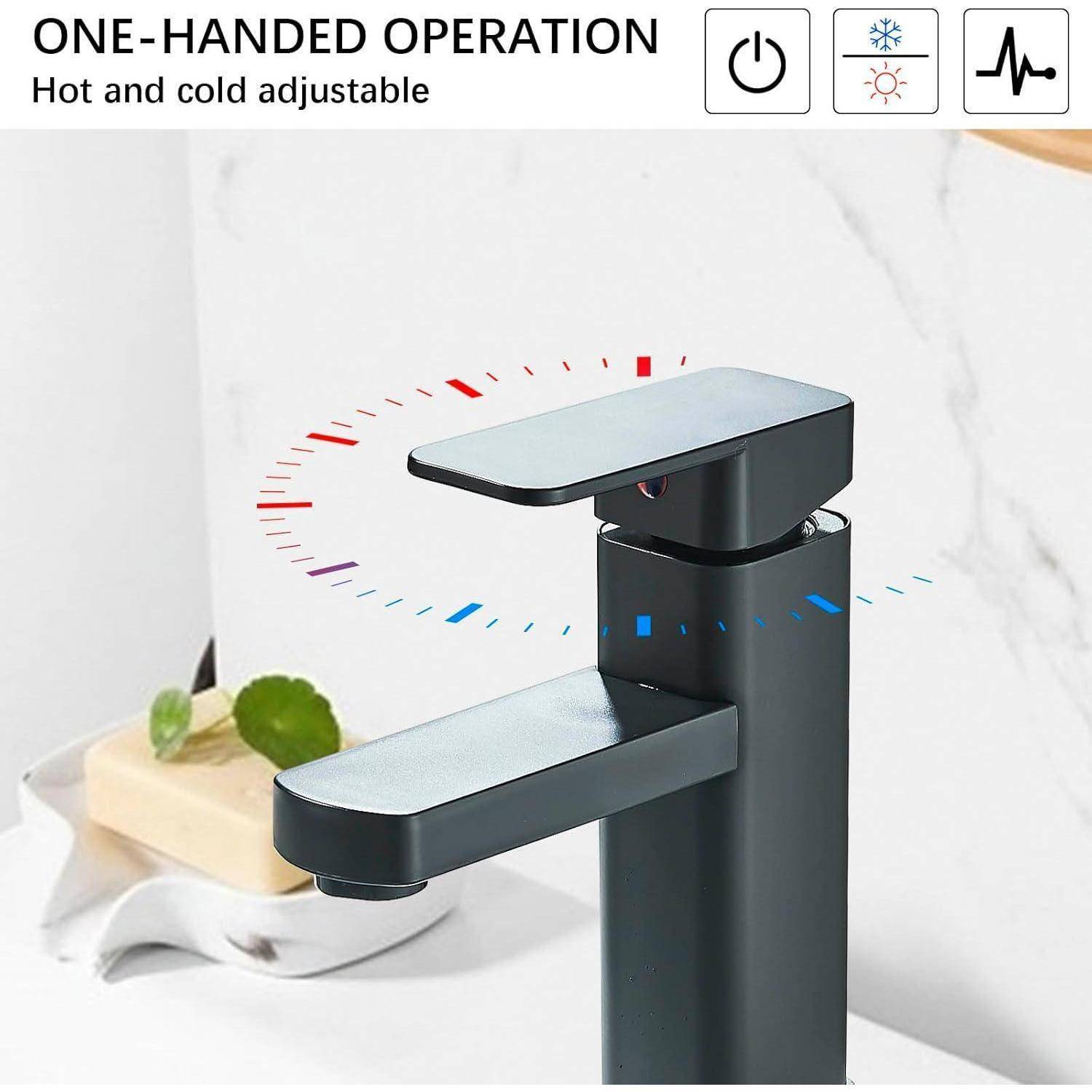 JUNSOTTOR Wasserhahn Bad Waschtischarmatur mit Pop-Up Ablaufgarnitur, Wasserhähne Eckig mit Höhe 170mm, Bad Armatur Mischbatterie Waschbeckenarmatur