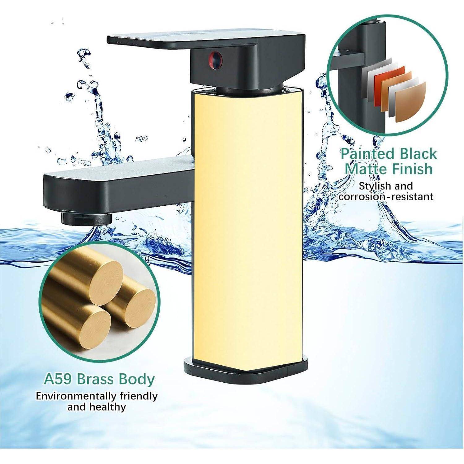 JUNSOTTOR Wasserhahn Bad Waschtischarmatur mit Pop-Up Ablaufgarnitur, Wasserhähne Eckig mit Höhe 170mm, Bad Armatur Mischbatterie Waschbeckenarmatur