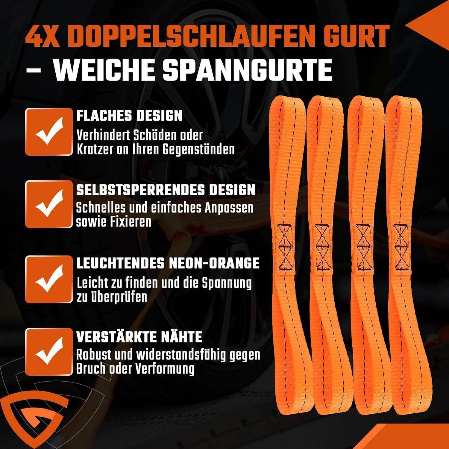 4 x Zurrschlaufen, Doppelschlaufen Gurtschlaufen 30cm lang, 25 mm breit, Schlaufen Spanngurte Ladungssicherung Zurrgurt für Auto, Motorrad