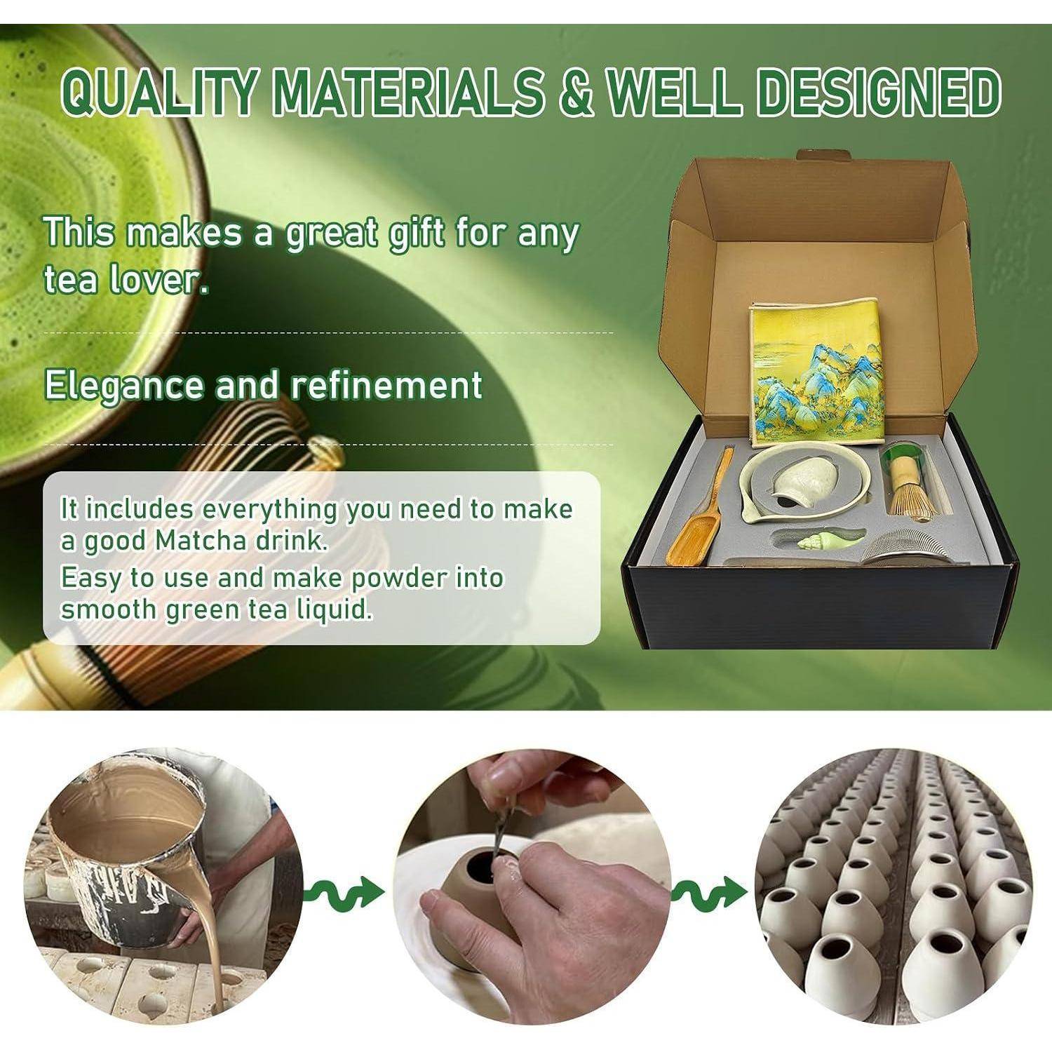 Matcha Tea Set Matcha Set 9-Teiliges Set Matcha Besen Matcha Schale mit Auslauf Japanisches Matcha Tea Set Matcha Besenhalter, Sieb, Schaufel, Tea
