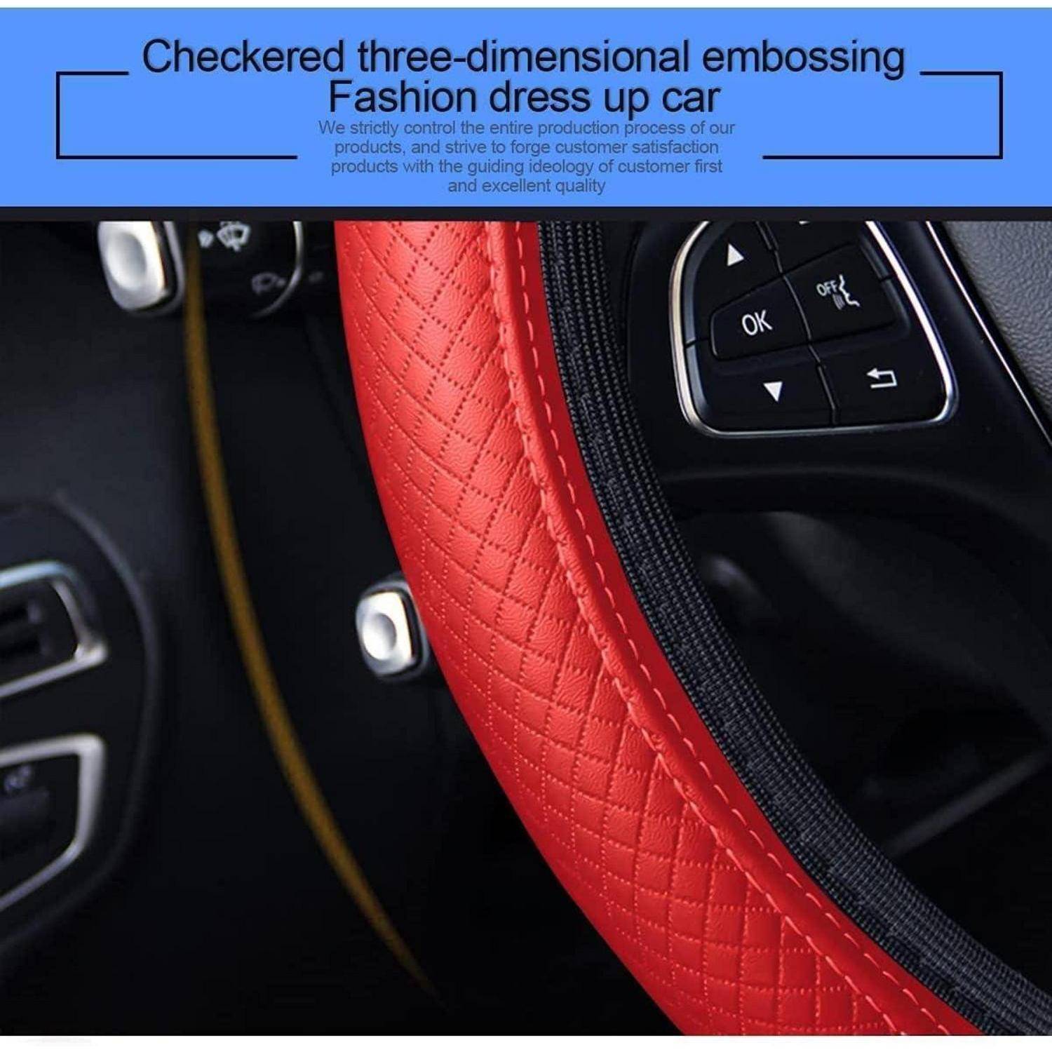 Universal Auto Lenkradhülle Leder Lenkradbezug Elastisch Atmungsaktiv Rutschfest Durchmesser 37-38cm Autozubehör für die meisten Modelle rot
