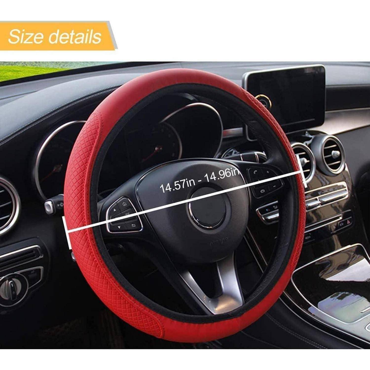 Universal Auto Lenkradhülle Leder Lenkradbezug Elastisch Atmungsaktiv Rutschfest Durchmesser 37-38cm Autozubehör für die meisten Modelle rot
