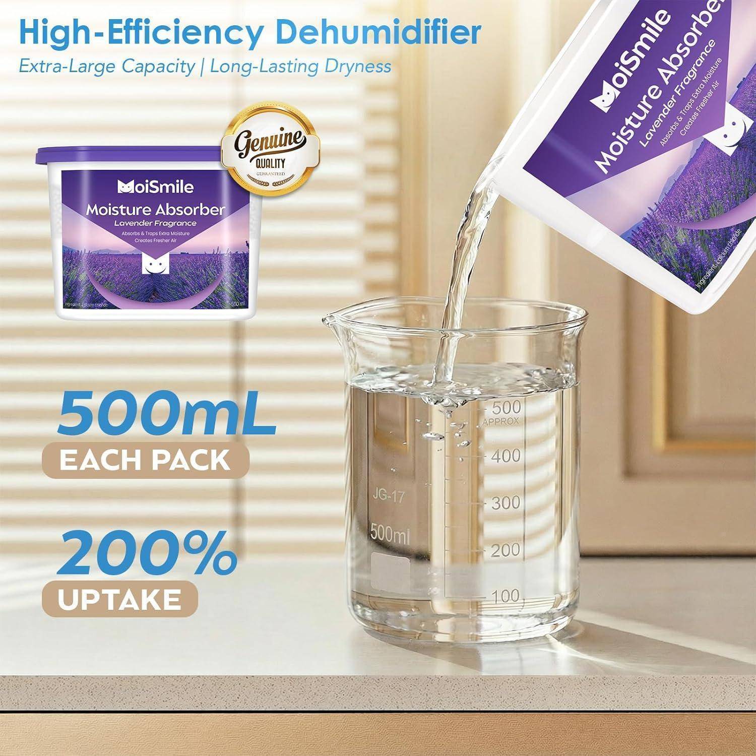 Moismlie Lavendel Duft Feuchtigkeitsabsorber 6er Pack – nachfüllbare 10,5 oz. Feuchtigkeitsabsorber-Boxen für Schrank, Bad, Auto und Keller 6 Stü
