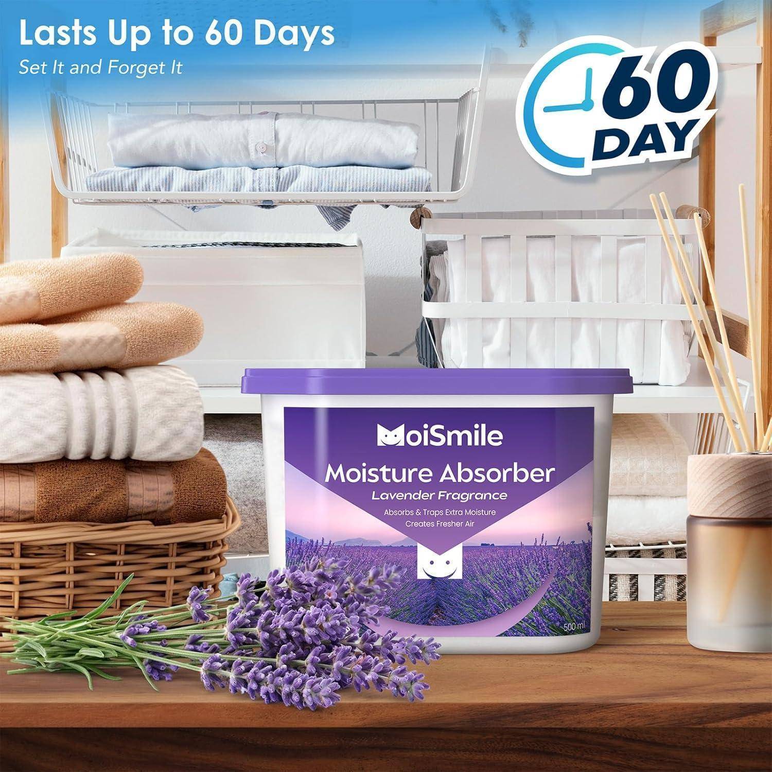 Moismlie Lavendel Duft Feuchtigkeitsabsorber 6er Pack – nachfüllbare 10,5 oz. Feuchtigkeitsabsorber-Boxen für Schrank, Bad, Auto und Keller 6 Stü