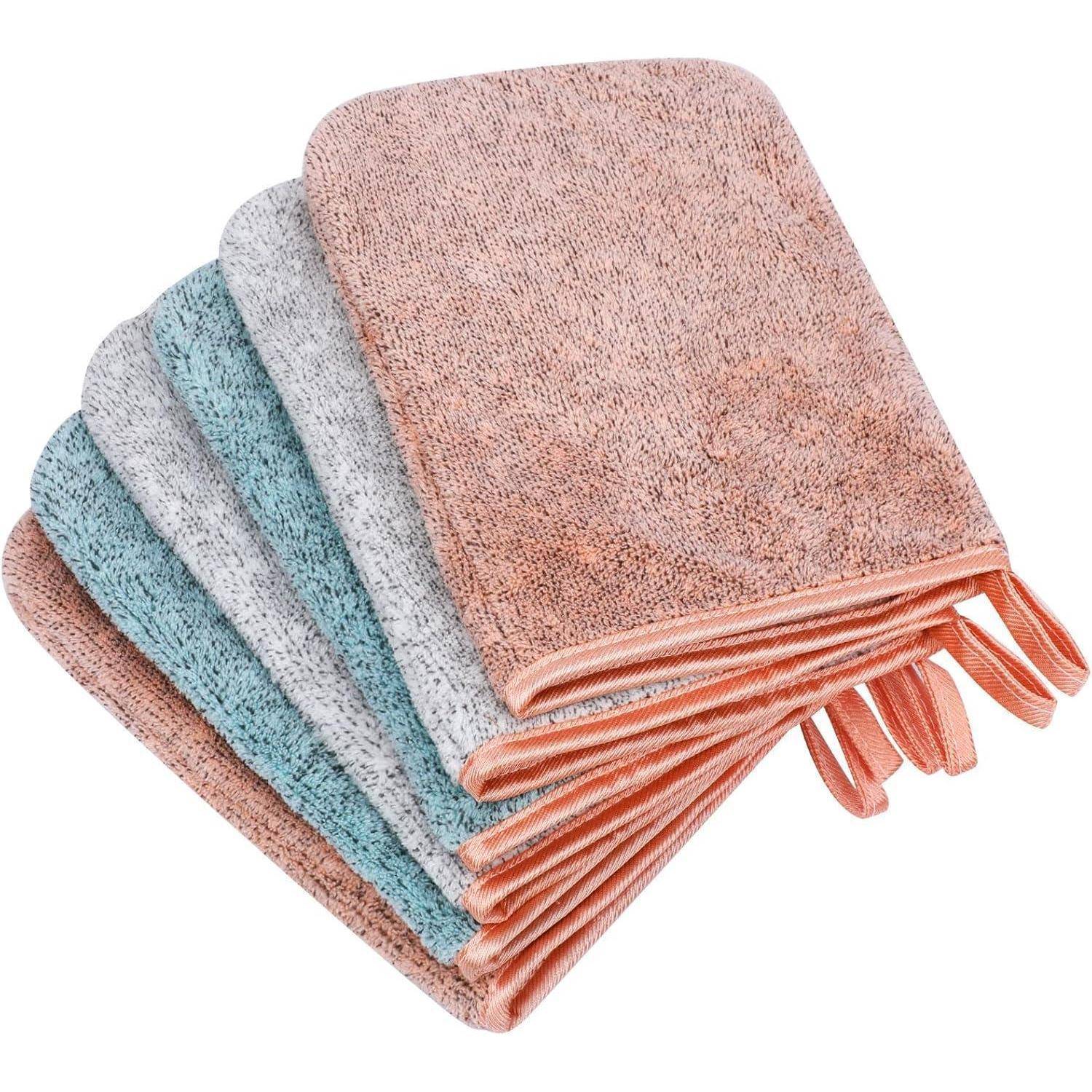 PHOGARY 6 Stück Mikrofaser-Waschhandschuhe, 15x21 cm Waschlappen-Coral Fleece, Weiches Gesichtshandschuh, Badespa-Tuch, Wiederverwendbare