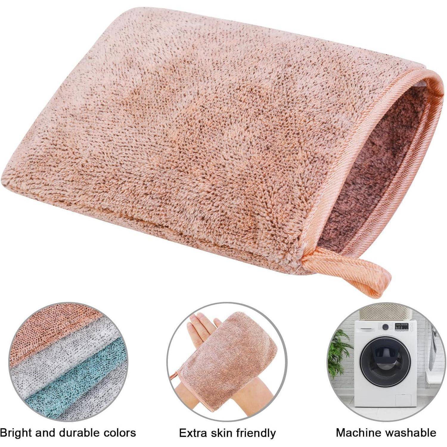 PHOGARY 6 Stück Mikrofaser-Waschhandschuhe, 15x21 cm Waschlappen-Coral Fleece, Weiches Gesichtshandschuh, Badespa-Tuch, Wiederverwendbare