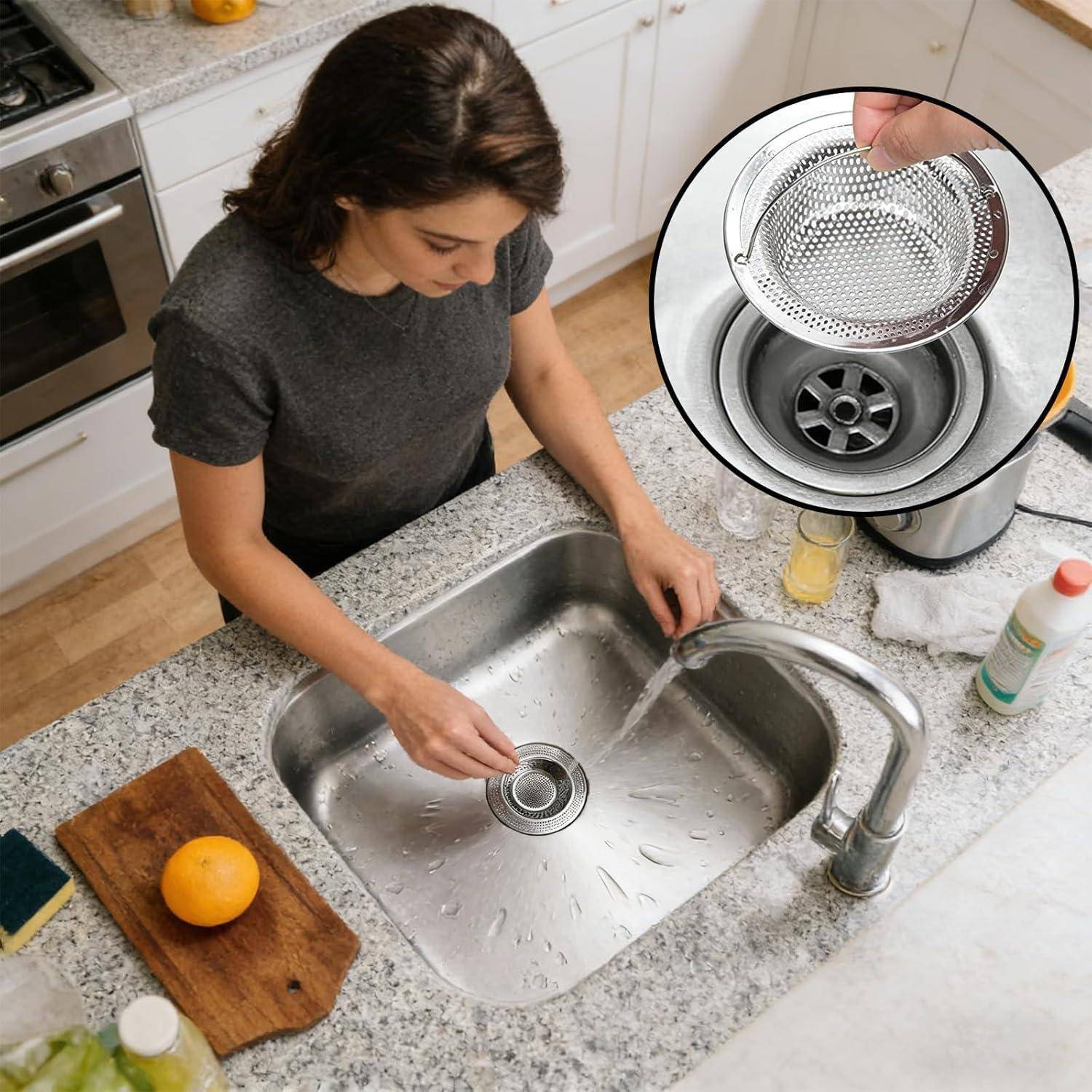 Abflusssieb - Sieb für Spülbecken mit Griff, Abflusssieb Edelstahl Rostfrei, Spülbecken Sieb Verstopfungsschutz Küche Abfluss Spüle für Dusche,B
