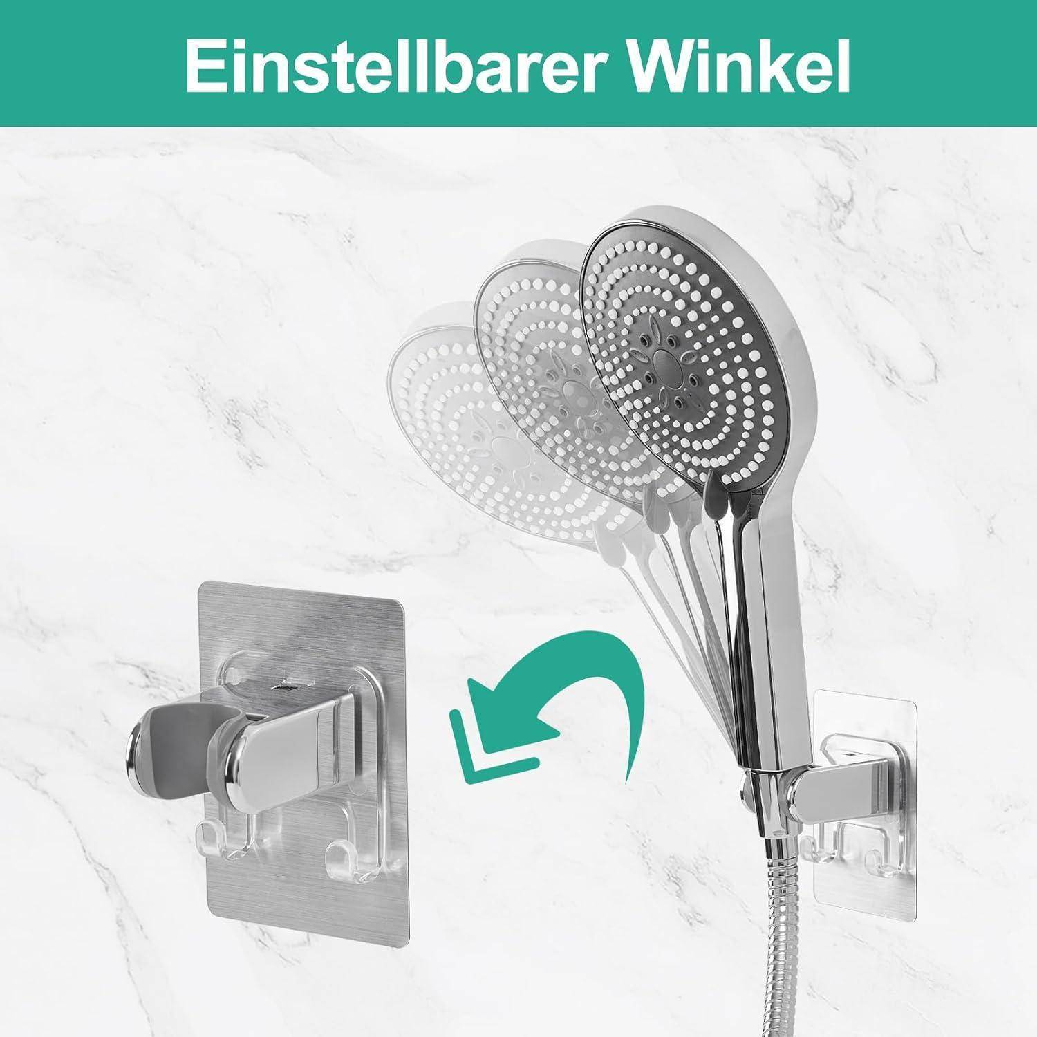 OFFO Duschkopfhalter, mit Doppelhaken, verstellbare Handbrausehalterung, starker, wasserfester Klebstoff, Ersatz-Wandhalterung für Duschbrause für