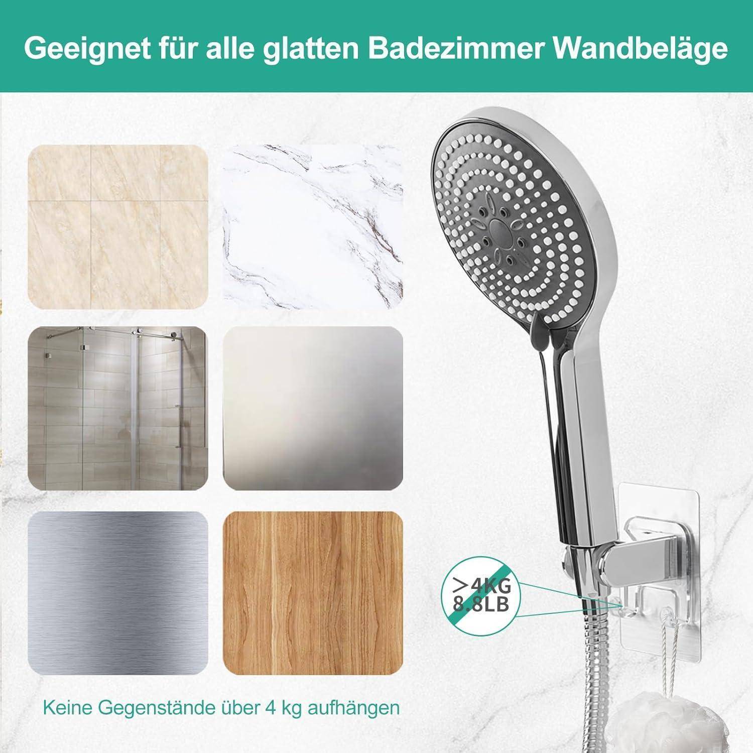 OFFO Duschkopfhalter, mit Doppelhaken, verstellbare Handbrausehalterung, starker, wasserfester Klebstoff, Ersatz-Wandhalterung für Duschbrause für