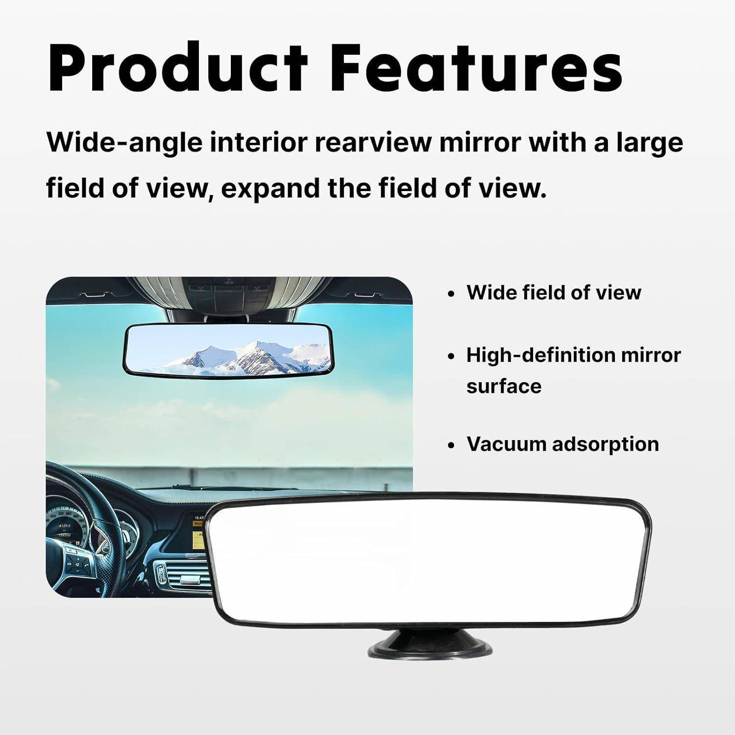 Universal Auto Rückspiegel mit Saugnapf, Panorama Innenspiegel für verbesserte Sicht, 200 x 60 mm, geeignet für SUVs, PKWs, LKWs - Ideal für Fahrp