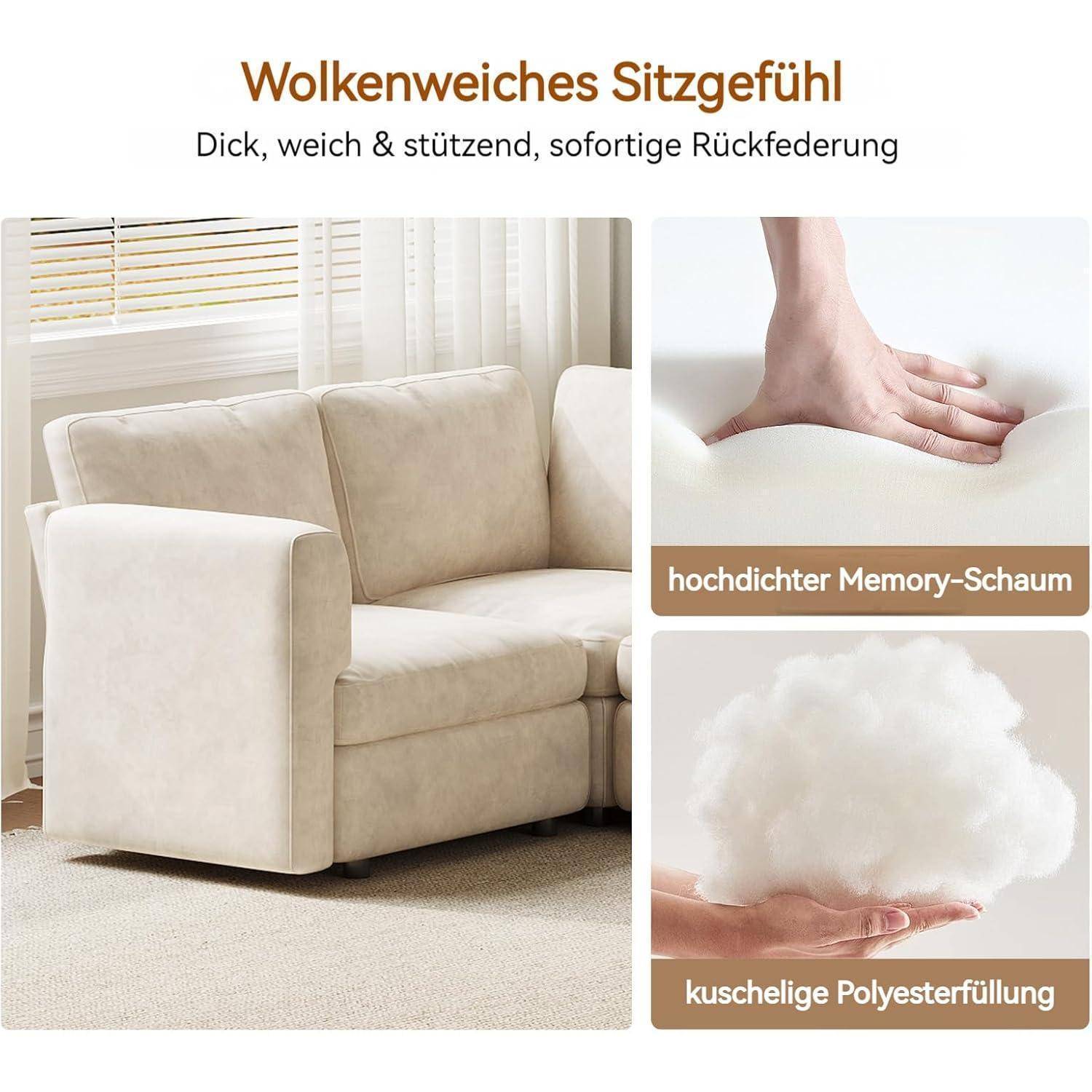 Anzeige für einen gepolsterten Sessel mit der Bezeichnung „Wolkenweiches Sitzgefühl
