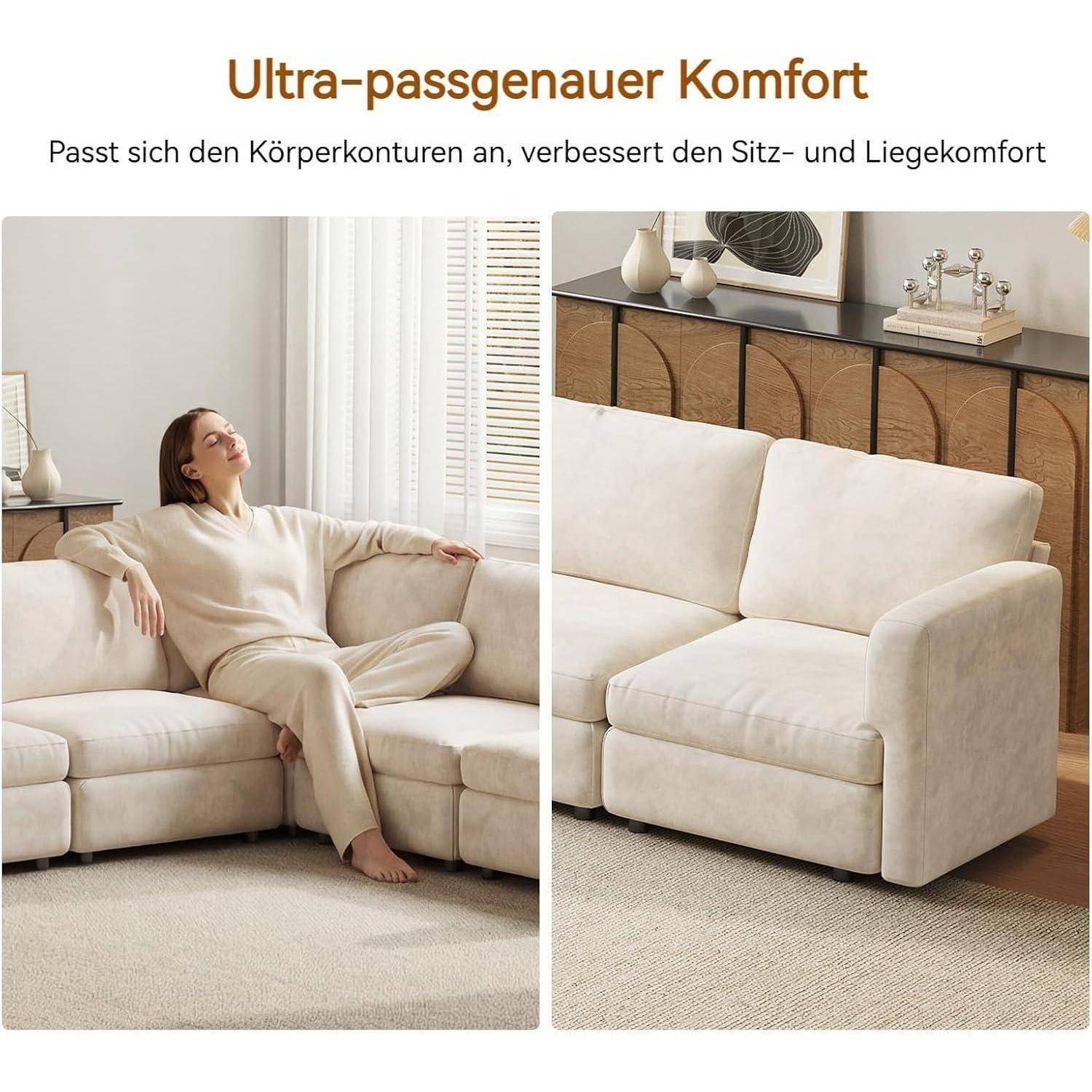 Guyii Wohnlandschaft Ecksofa Stoff, Modernes Sofa mit Ottomane, Komfortables Polstersofa für Wohnzimmer, Minimalistisches Design (6-Sitzer)