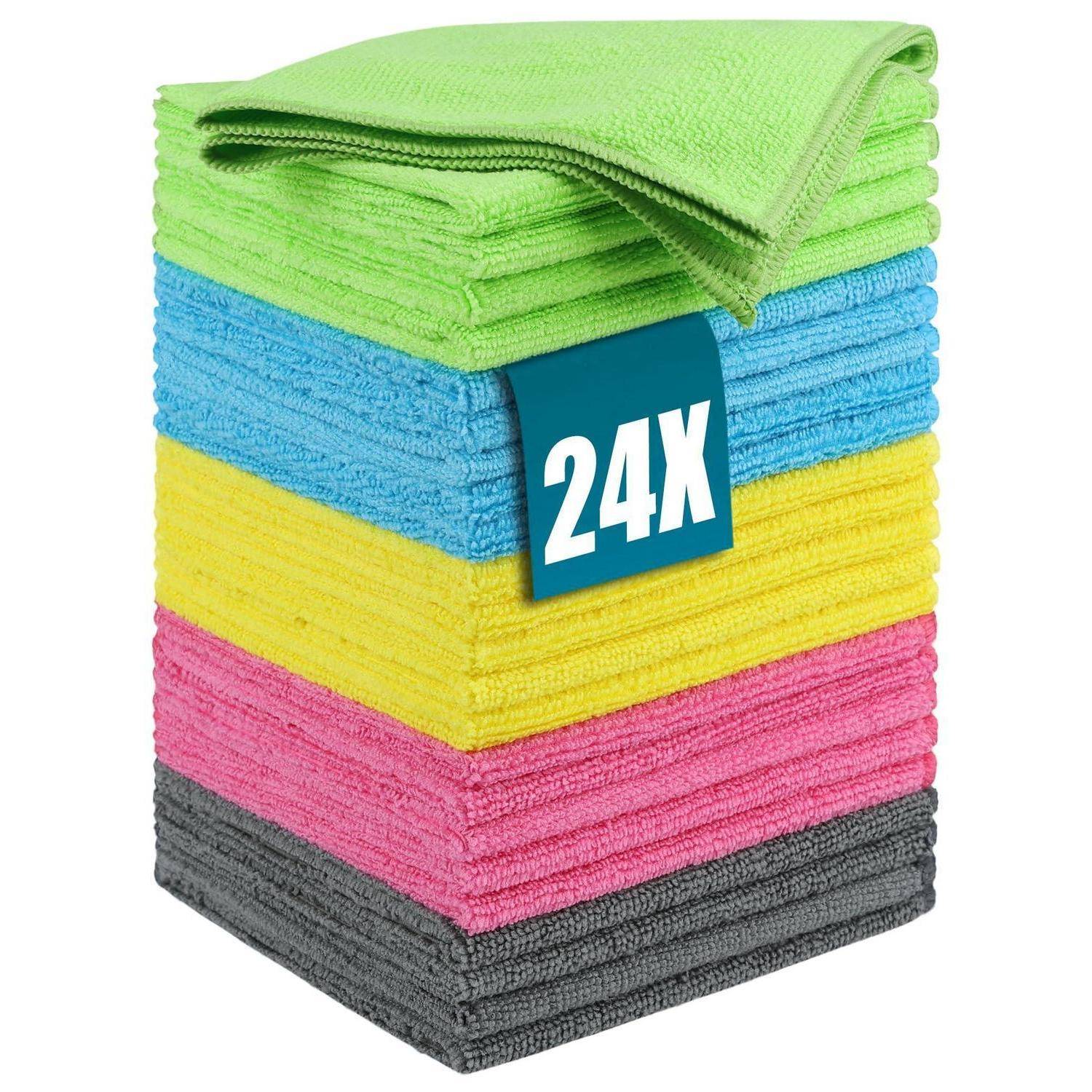 Mikrofasertücher 24er Set - Microfasertücher Ultraweich, Wiederverwendbare Mikrofasertuch, Waschbar Putzlappen für Küche, Auto, Glas & Fenster, Fu