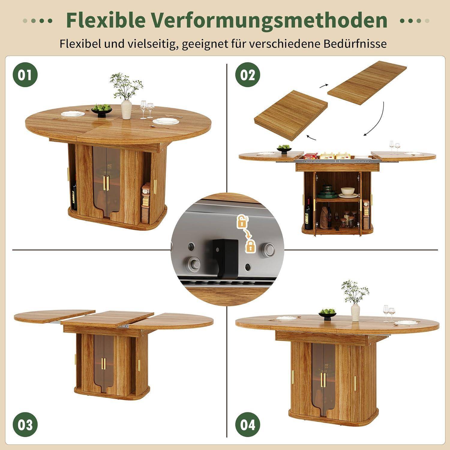 Esstisch ausziehbar, Esszimmertisch, Küchentisch, Runder Esstisch, ausziehbar zu oval, 118-158 cm, Platz für bis zu 6 Personen, Dreischichtige Lager