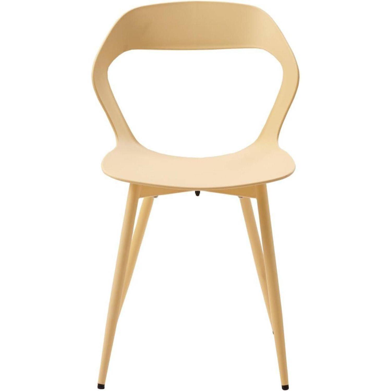 Leichter moderner Stuhl aus hellem Holz mit geschwungenem, offenem Rückenlehne und verschlankten Beinen auf weißem Hintergrund.