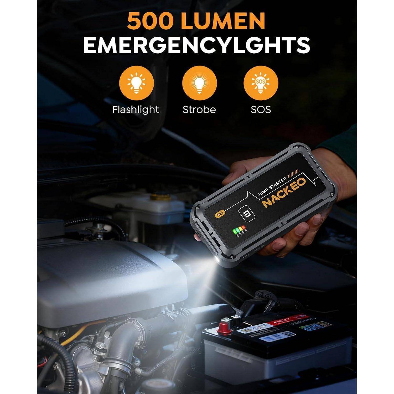 7000A Starthilfe Powerbank für PKW, 12V Batterie Booster (bis zu Allen Benzinmotoren und 10L Diesel), Starter Powerbank mit Starthilfekabel & LED