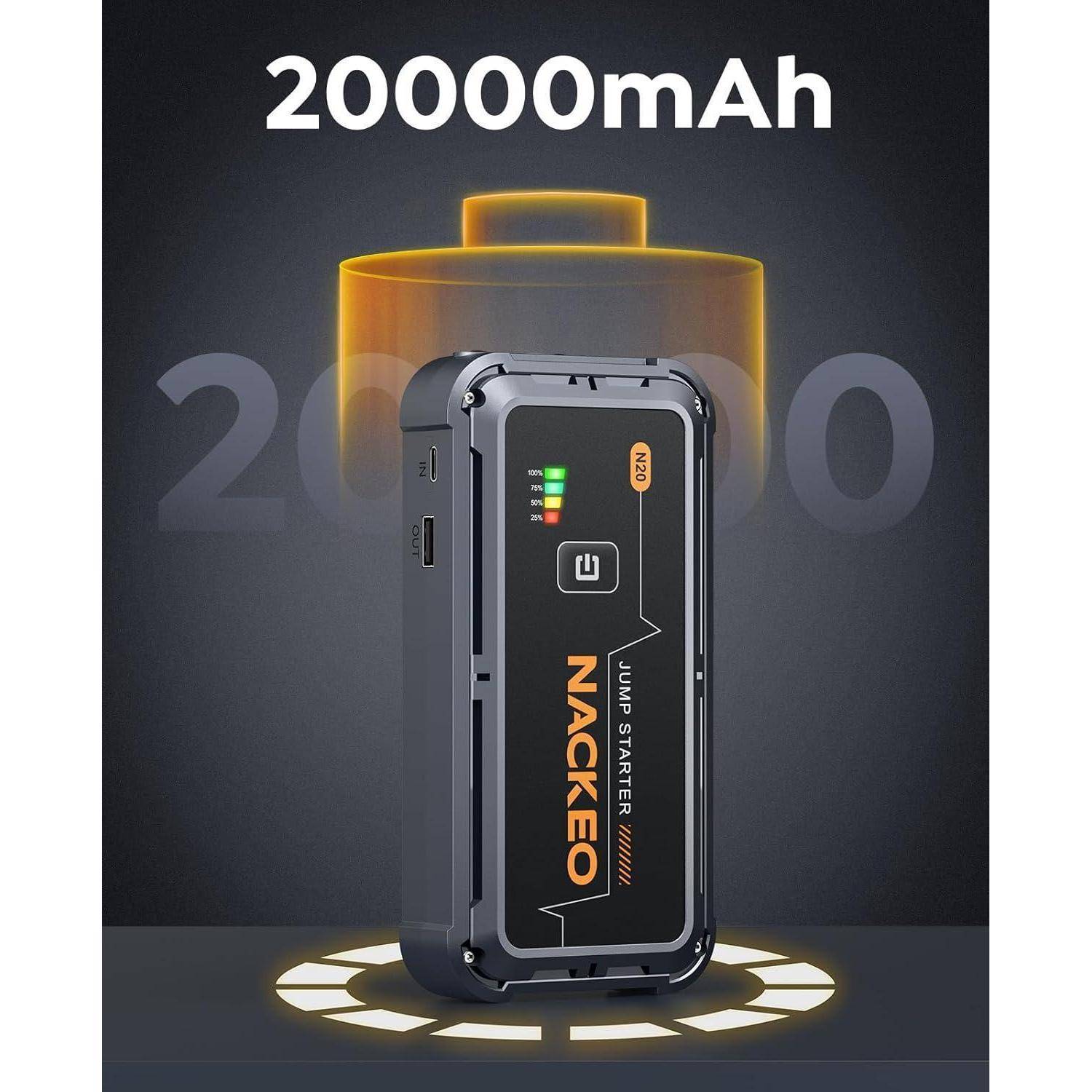 7000A Starthilfe Powerbank für PKW, 12V Batterie Booster (bis zu Allen Benzinmotoren und 10L Diesel), Starter Powerbank mit Starthilfekabel & LED