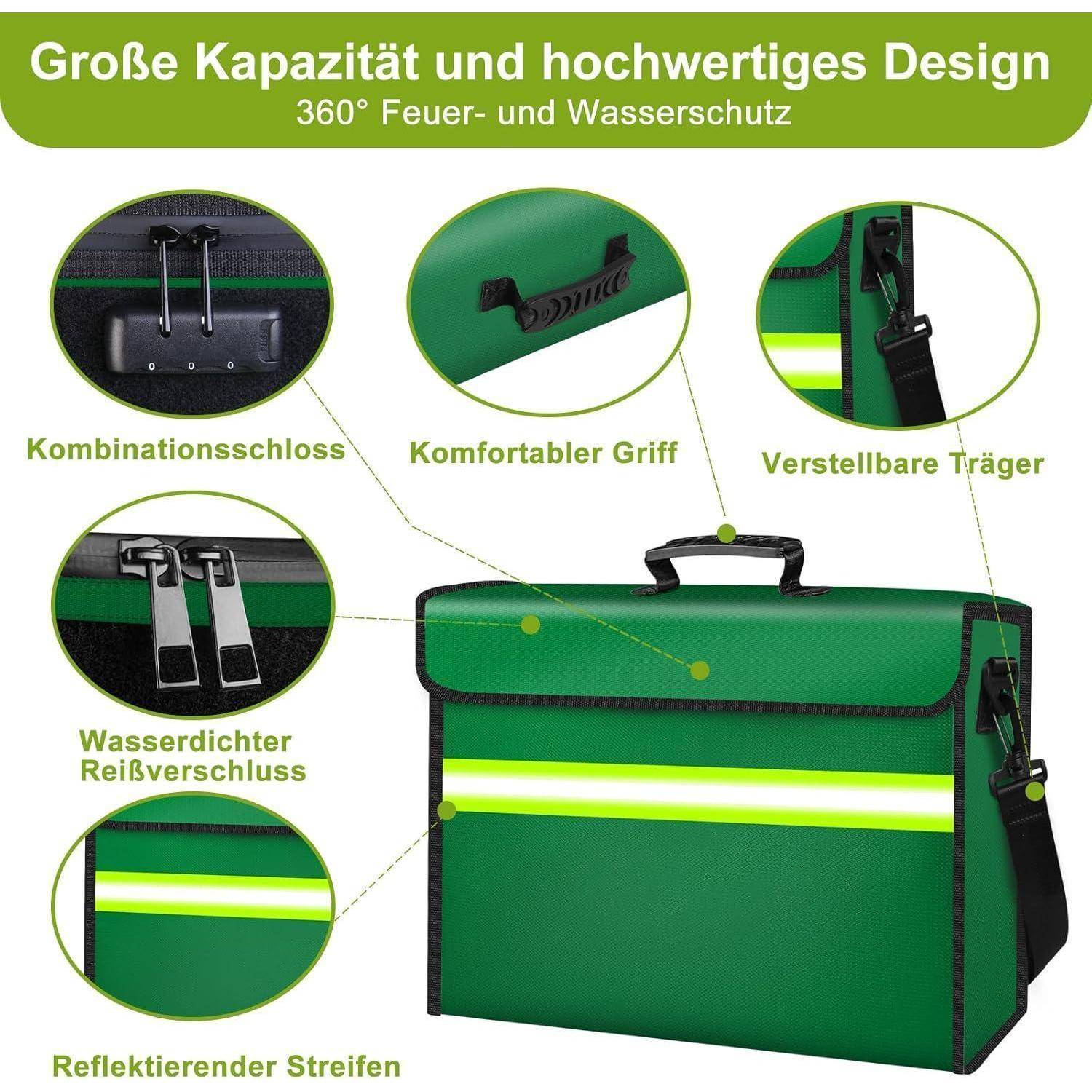 6500 °F Verbesserter Feuerfester Geldbeutel mit Wasserdichtem Reißverschluss für Bargeld,10 Schichten Wärmeisoliertes Material/Reflexstreifen L Gr