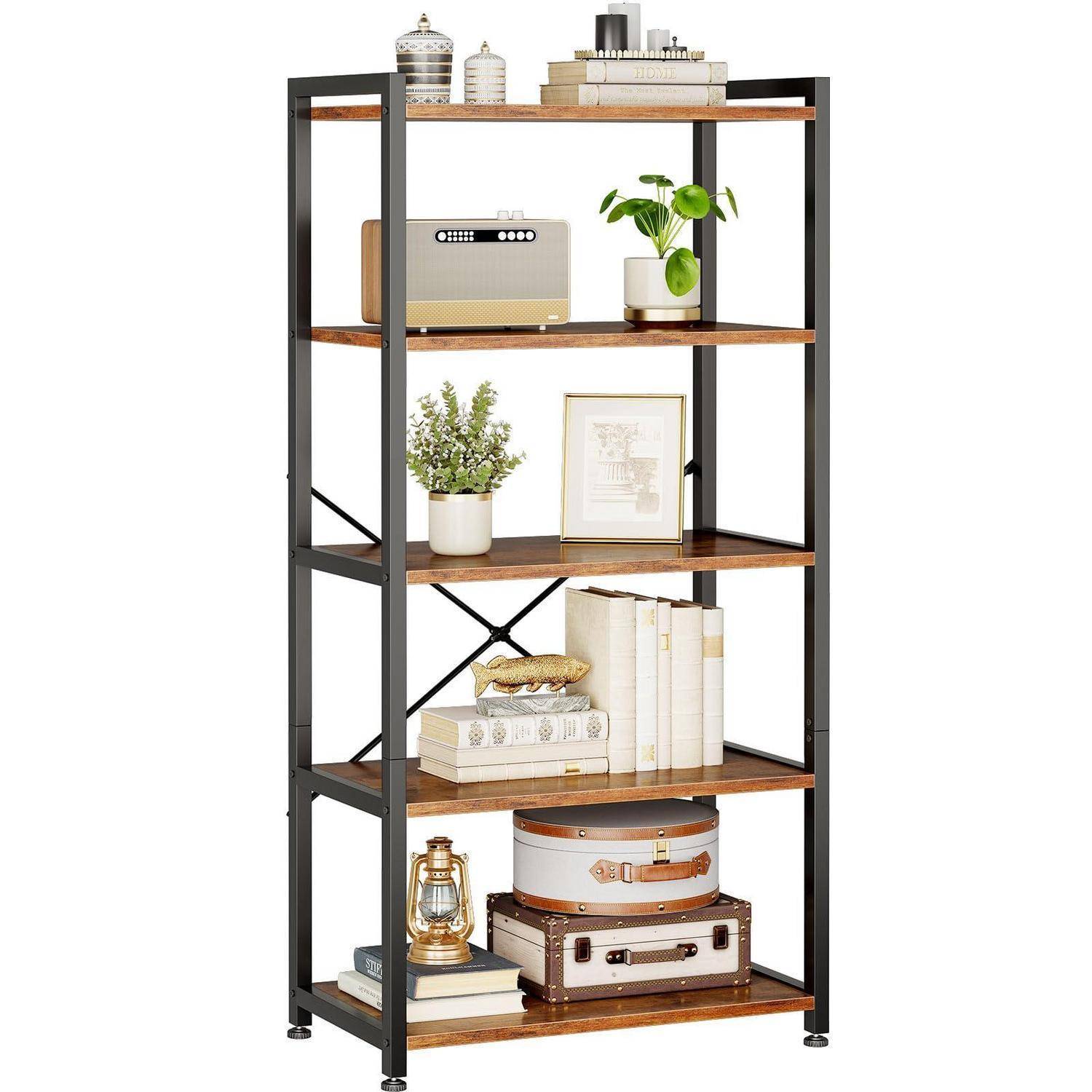 Coleshome Regal mit 5 Ebenen, Bücherregal mit Stauraum, 20 x 50.8 x 145.5 cm Regal Stehend für Büro, Wohnzimmer, Schlafzimmer, Küche, Braun Braun