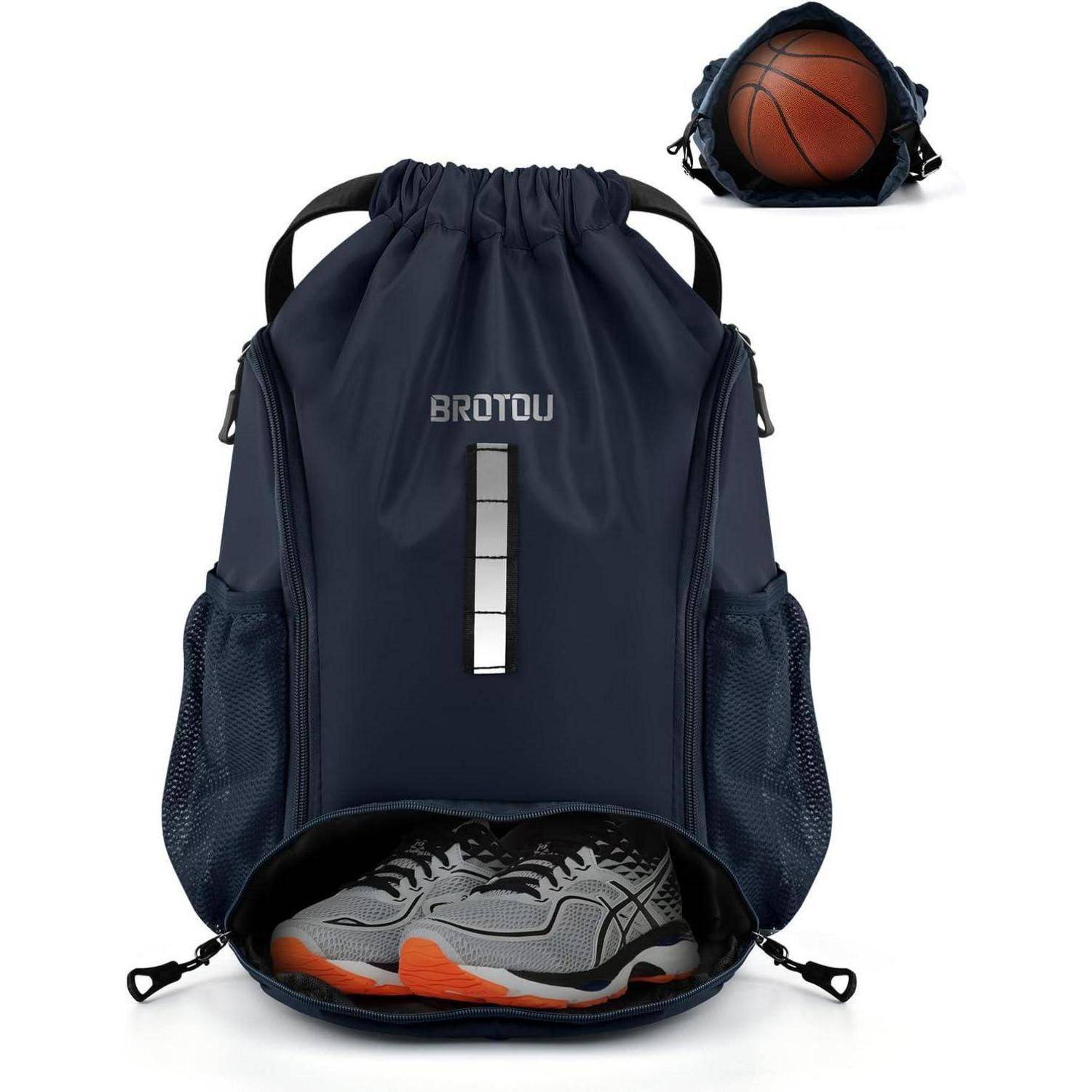BROTOU Turnbeutel Sportbeutel Fußballtasche Rucksack Kordelzug Sporttasche mit Schuhfach Tunnelzug Gymsack Wasserfest Sporttasche für Herren Damen