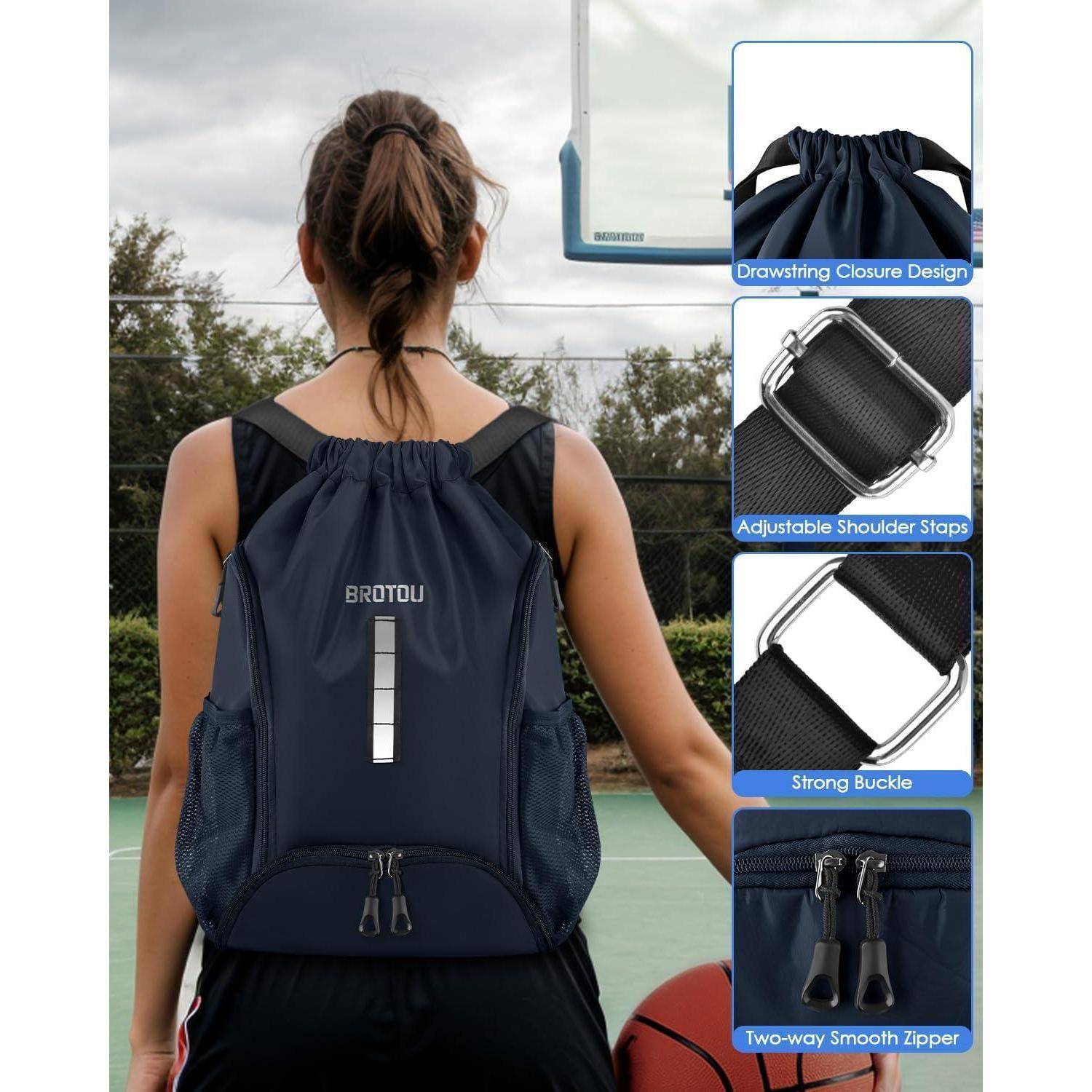 BROTOU Turnbeutel Sportbeutel Fußballtasche Rucksack Kordelzug Sporttasche mit Schuhfach Tunnelzug Gymsack Wasserfest Sporttasche für Herren Damen