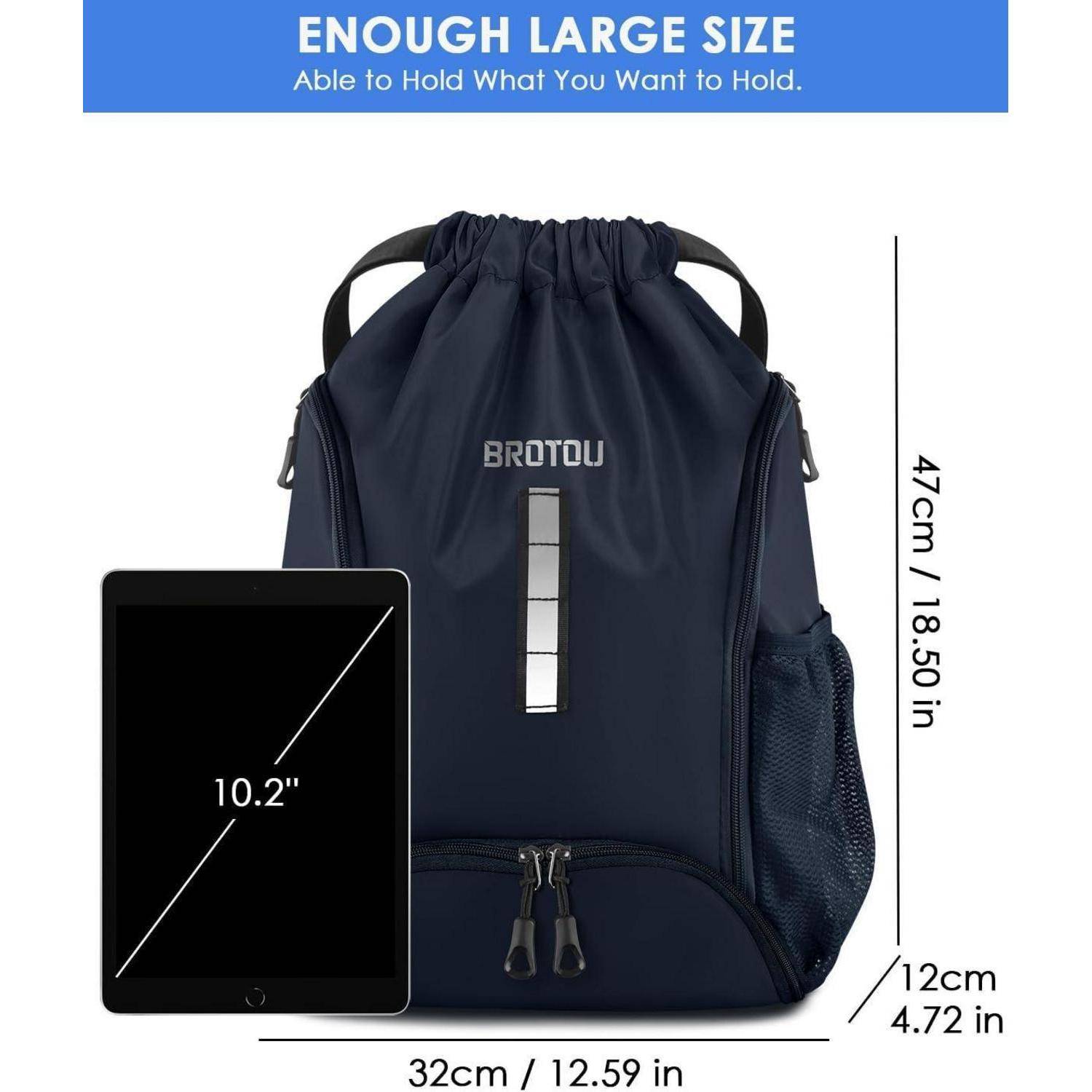 BROTOU Turnbeutel Sportbeutel Fußballtasche Rucksack Kordelzug Sporttasche mit Schuhfach Tunnelzug Gymsack Wasserfest Sporttasche für Herren Damen