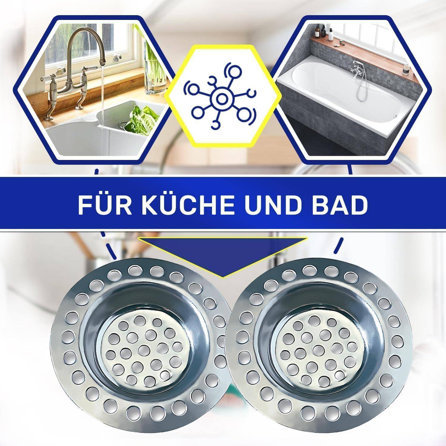 2 Stück Abflusssieb Küchenspüle und Bad Ø 65 mm aus Edelstahl - MONTERAL