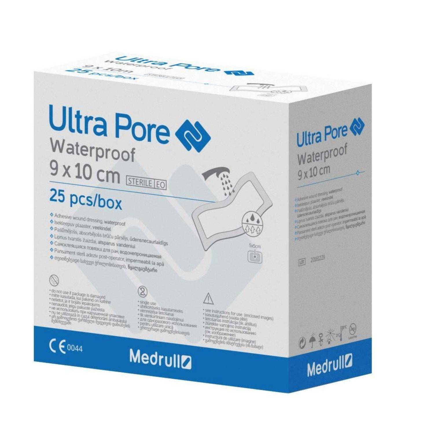 Packung Ultra Pore Wasserdicht 9 x 10 cm sterile Wundverbände, 25 Stück pro Packung, von Medrull.