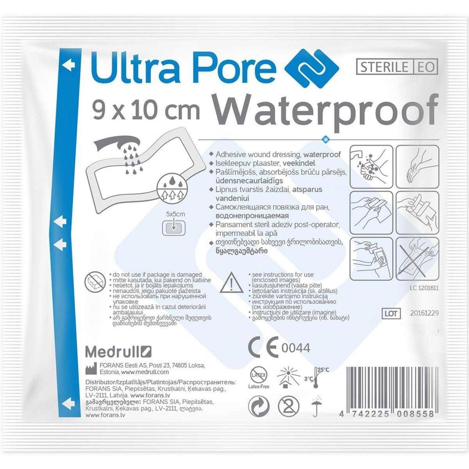 Medrull Wasserfeste Wundpflaster 9x10cm ULTRA PORE Wasserfestes Pflaster Steril, Transparent, Starker Halt - Schützt bei Schnittwunden &amp; Kratzer