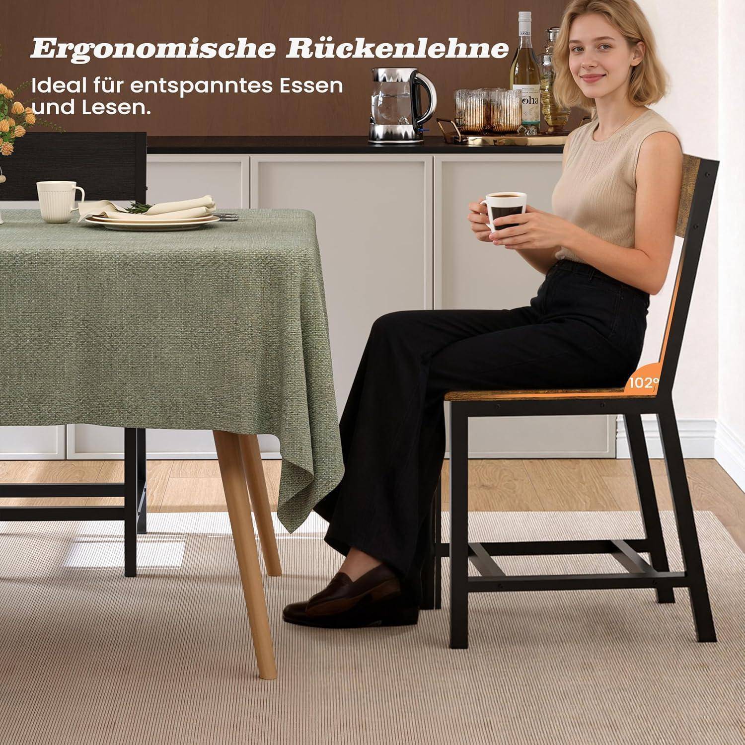 YOUDENOVA Esszimmerstühle 6er Set, Stabiles Metallgestell, Bequeme Küchenstühle mit Rückenlehne, geeignet für Wohnzimmer, Esszimmer und Küche, V