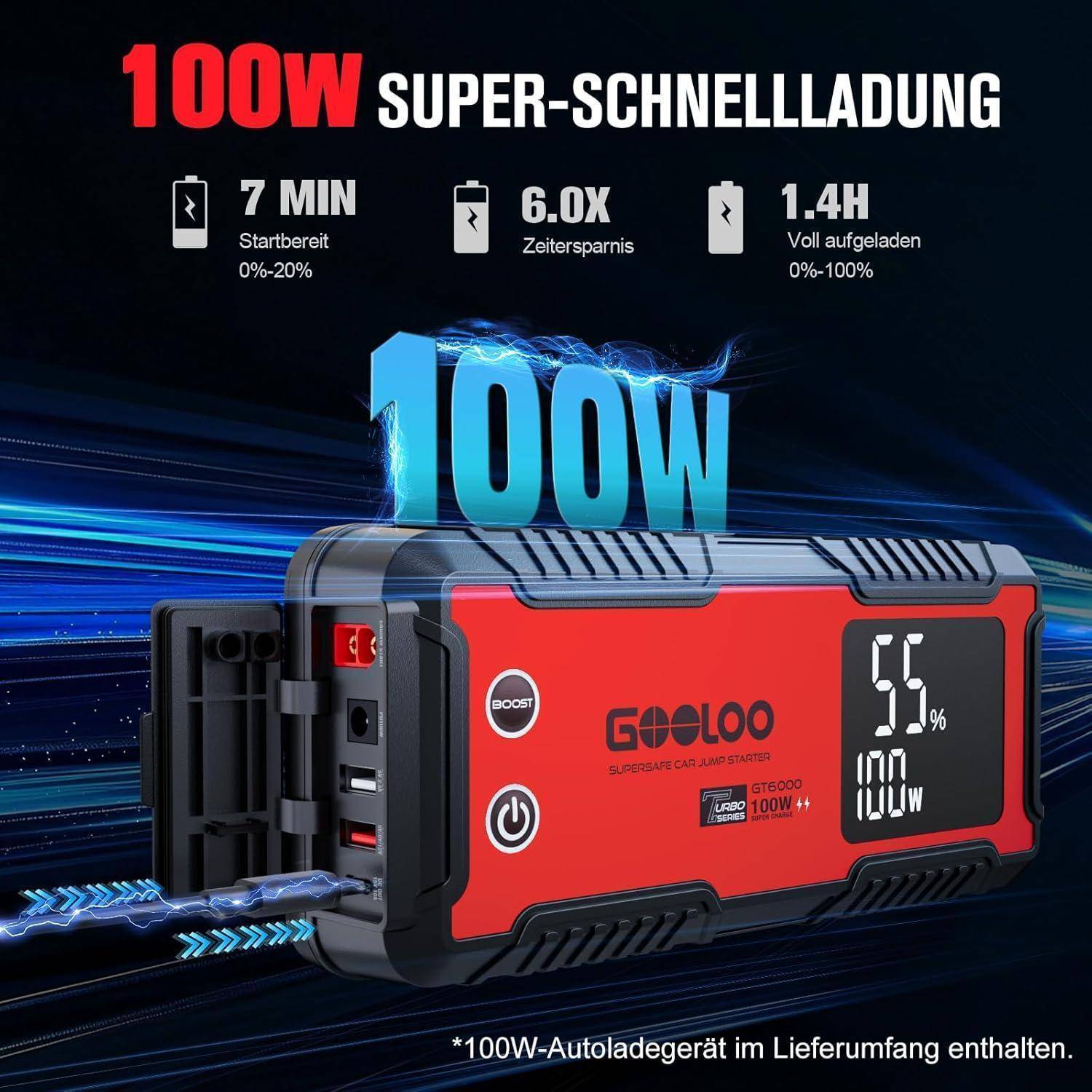 GOOLOO GT6000 Starthilfe Powerbank,6000A Peak Ultar Sicher Zweiwege-Schnellladegerät für 12V Fahrzeuge(All Benzin und 12 L Diesel), Booster Auto Sta