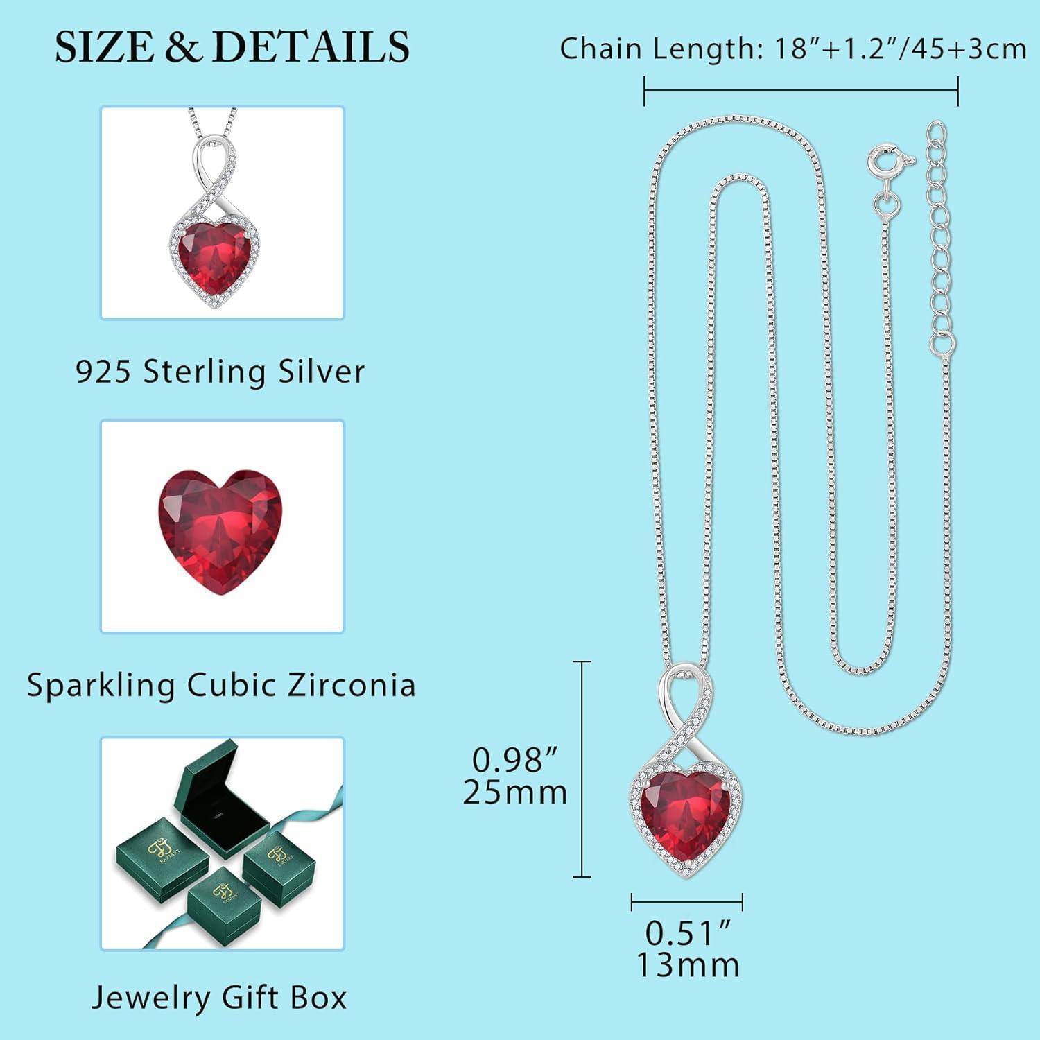 FJ Unendlichkeit Kette Damen 925 Sterling Silber Herz Geburtsstein Halskette Schmuck für Frauen Mutter Freundin Mama 07 Juli - Rubin