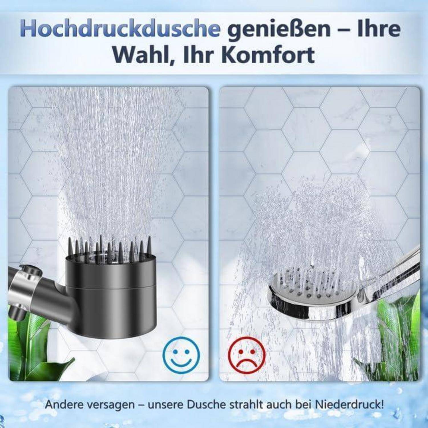 Duschkopf,Hochspannung Handbrause mit Kopfmassage,Filtration Sichtbar Sparduschkopf Wassersparend mit 1,5 m Schlauch, Drei-Modus-Tasteneinstellung