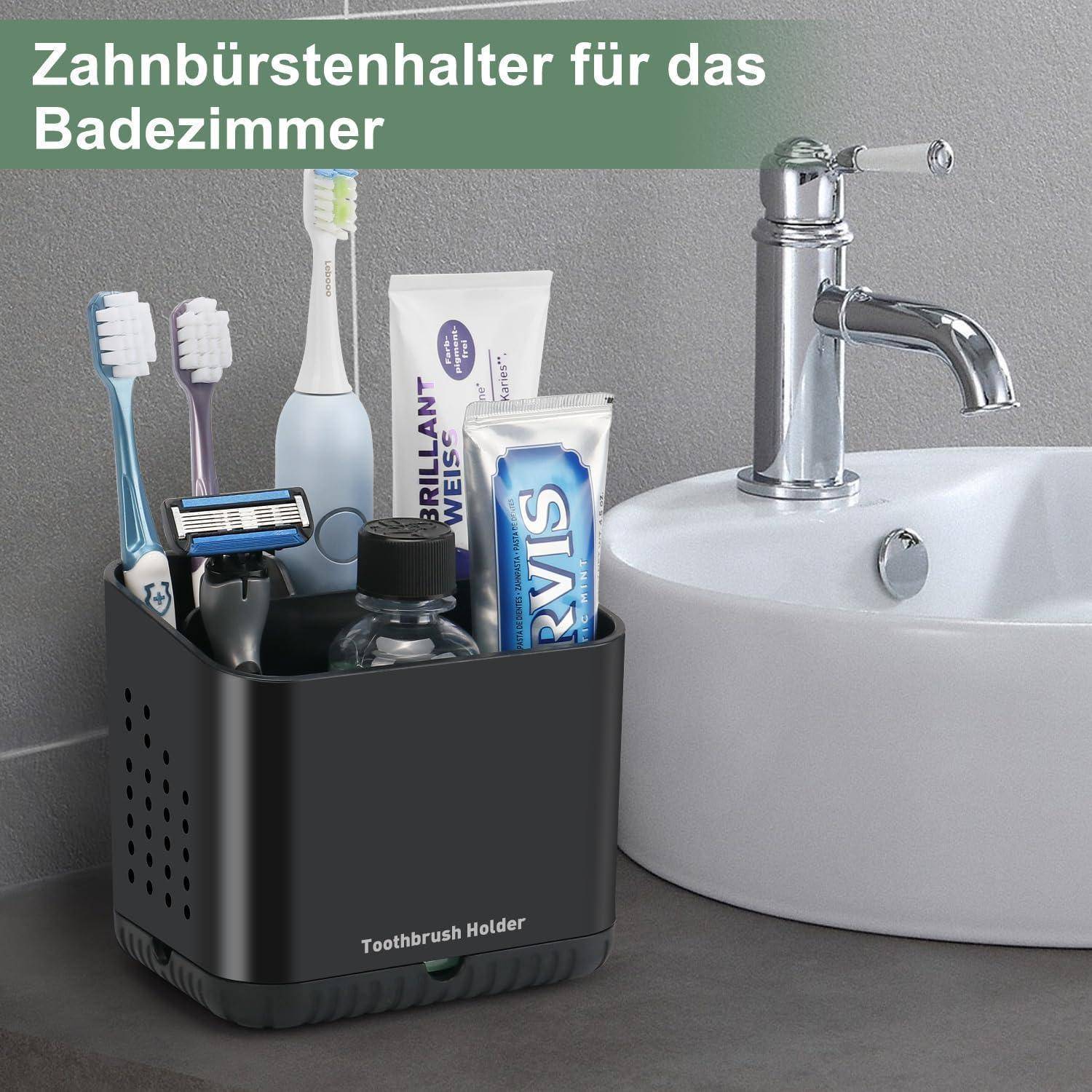 toprance Zahnbürstenhalter Schwarz Anti-Rutsch Badezimmer Organizer Zahnbürste Aufbewahrung mit 4 Schlitzen für Elektrische Zahnbürsten und Zahnpa