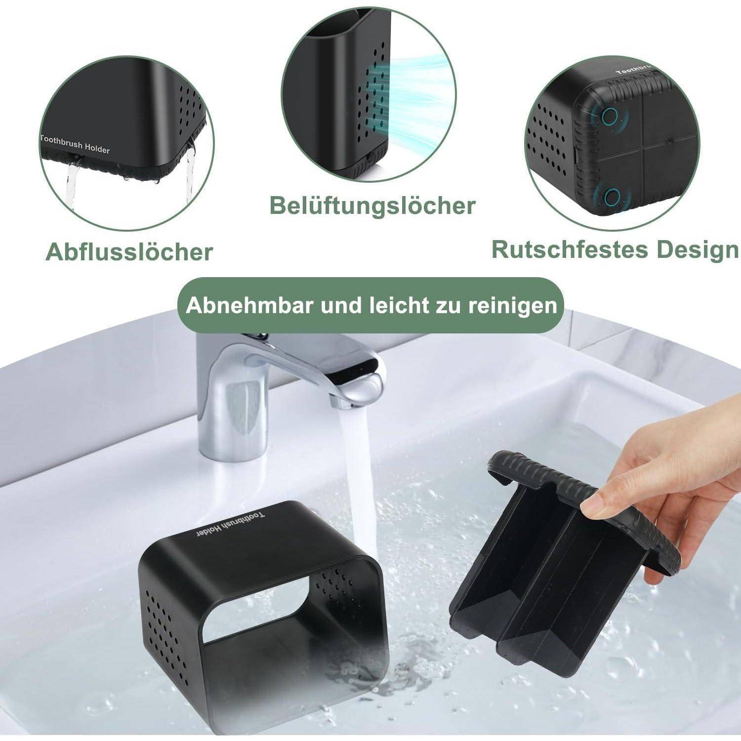 toprance Zahnbürstenhalter Schwarz Anti-Rutsch Badezimmer Organizer Zahnbürste Aufbewahrung mit 4 Schlitzen für Elektrische Zahnbürsten und Zahnpa