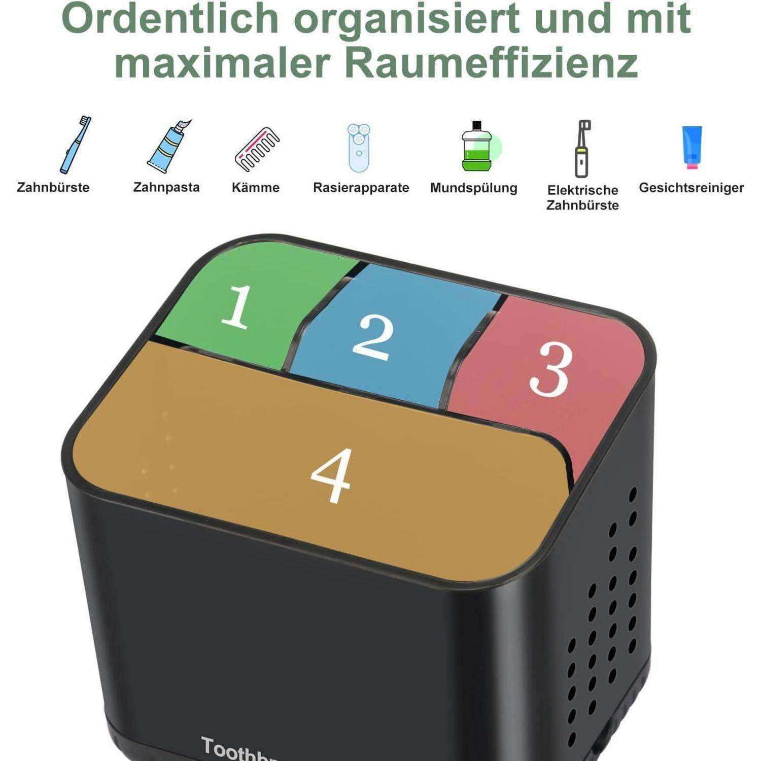 toprance Zahnbürstenhalter Schwarz Anti-Rutsch Badezimmer Organizer Zahnbürste Aufbewahrung mit 4 Schlitzen für Elektrische Zahnbürsten und Zahnpa