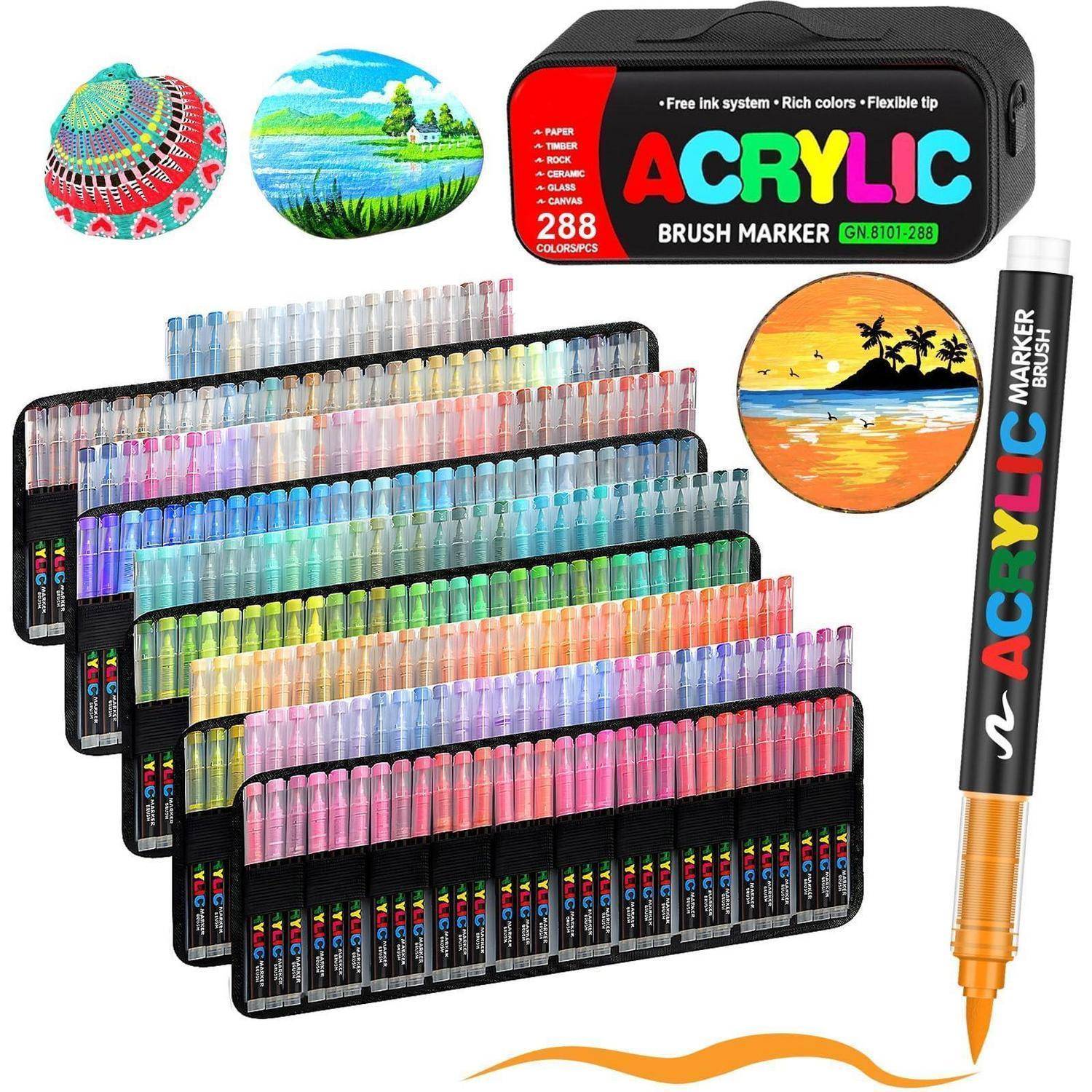 Set von Acrylmarker-Pinseln in mehreren Farbpaletten, mit einem großen 