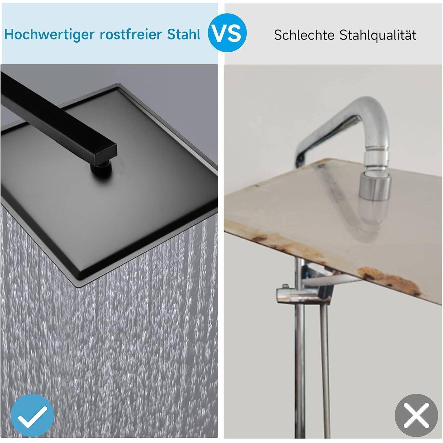 HAUSPROFI Kopfbrause 12 Zoll aus Edelstahl 304 - Duschkopf Regendusche mit Selbstreinigenden Düsen - Quadratischer Duschkopf Luxus Regenbrause