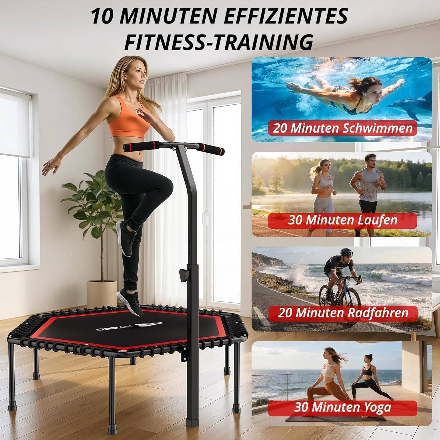 50-Zoll-Fitness-Trampolin für Erwachsene – Indoor-Rebounder mit stabilem Rahmen, ideal für das Training zu Hause und Sportübungen. Maximale Belas