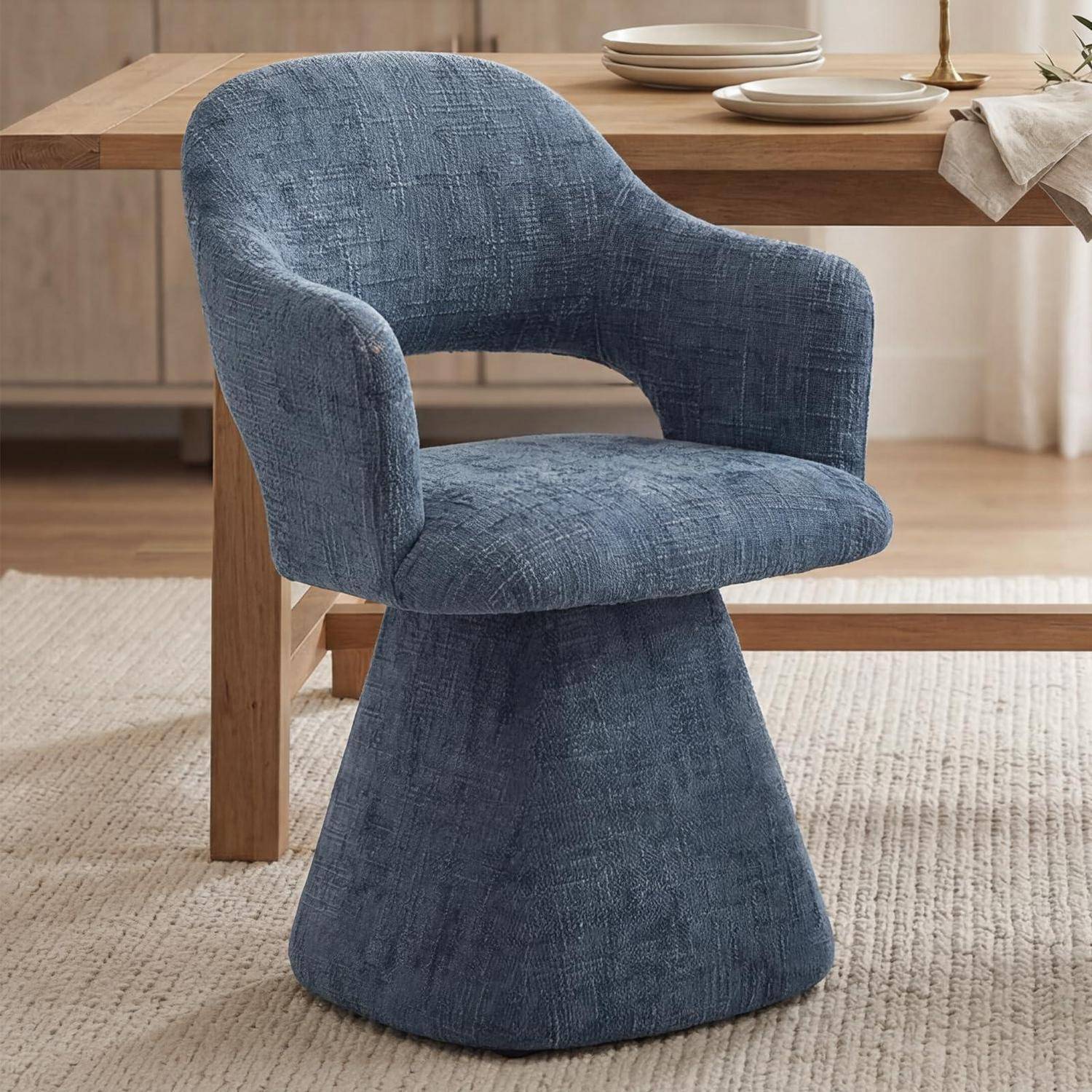 Esszimmerstühle Drehbar, Polsterstuhl mit Armlehnen, Blau | Küchenstuhl aus Chenille, Schminkstuhl, Dining Chair für Esszimmer & Wohnzimmer Blau