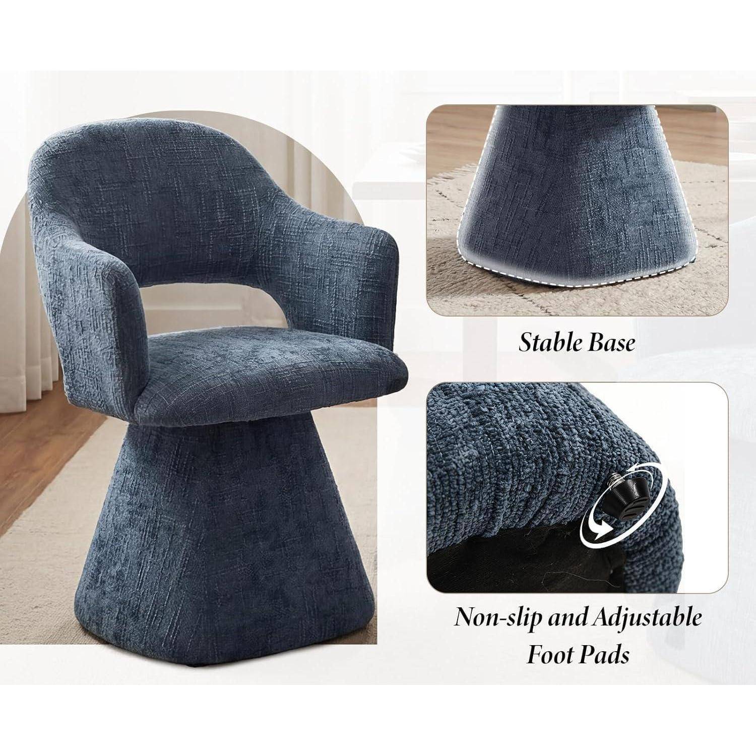 Esszimmerstühle Drehbar, Polsterstuhl mit Armlehnen, Blau | Küchenstuhl aus Chenille, Schminkstuhl, Dining Chair für Esszimmer &amp; Wohnzimmer Blau