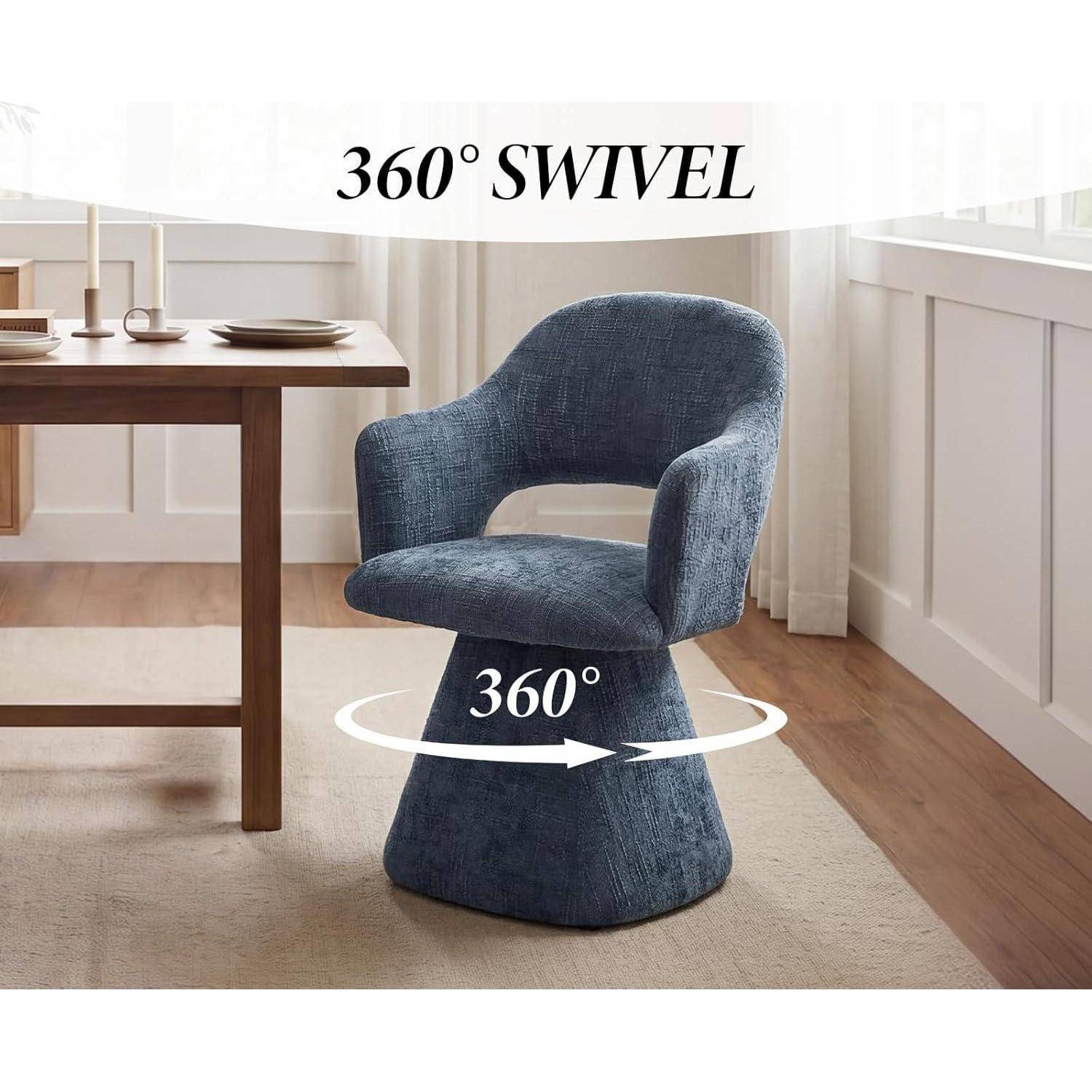 Esszimmerstühle Drehbar, Polsterstuhl mit Armlehnen, Blau | Küchenstuhl aus Chenille, Schminkstuhl, Dining Chair für Esszimmer &amp; Wohnzimmer Blau