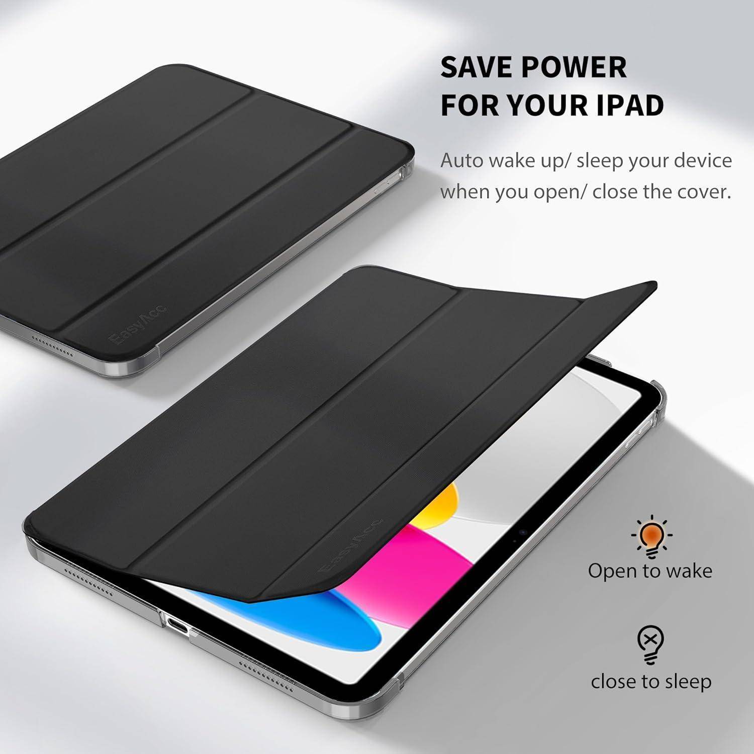 EasyAcc Hülle für iPad A16 11. Generation/iPad 10. Generation 10.9 Zoll, Ultra Dünn Cover mit Auto Schlaf/Aufwach Funktion Schutzhülle Case, Schwa