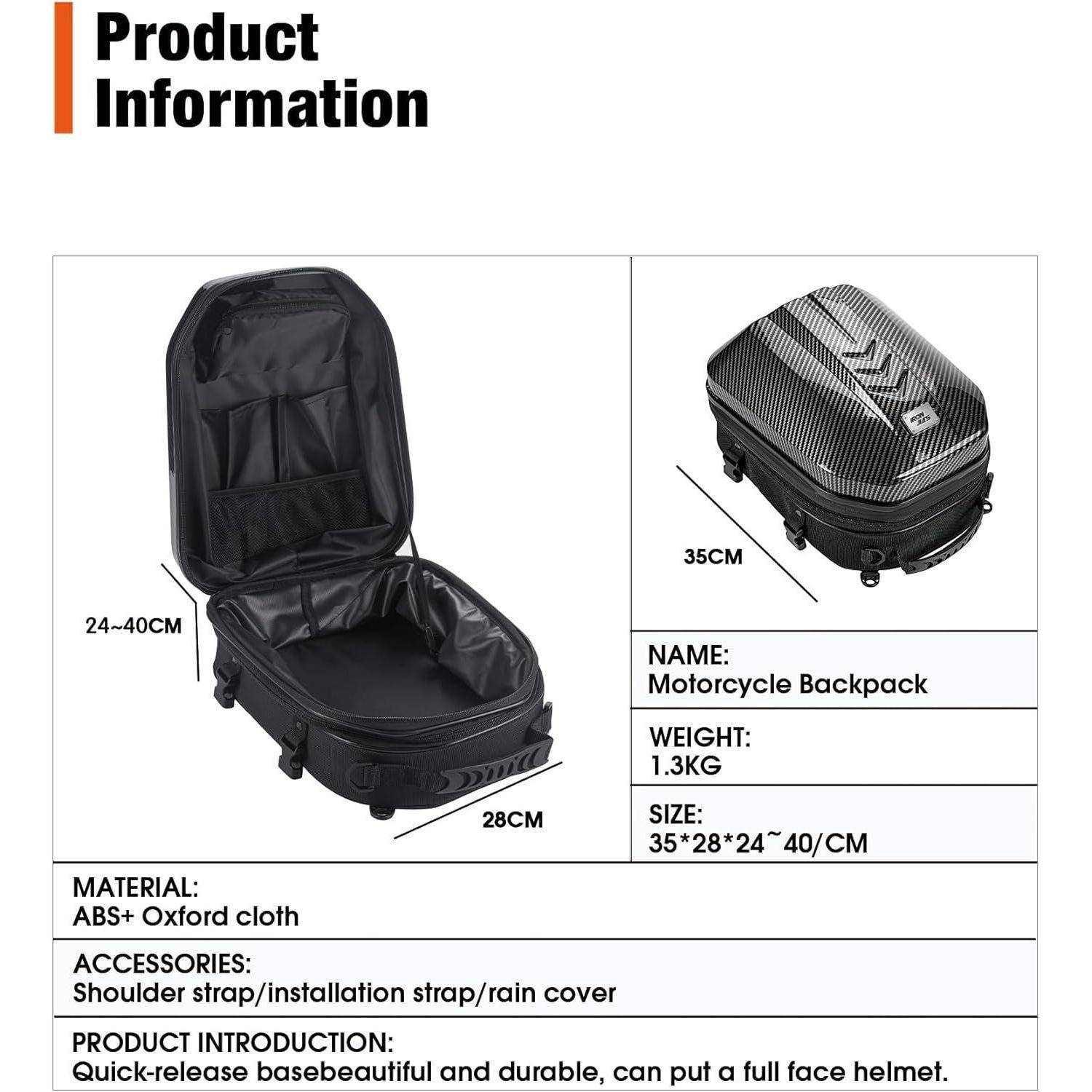 Grapelet Motorrad Hecktasche wasserdicht sozius gepäcktasche ABS Hartschalen Motorrad helmtasche mit erweiterbarem Stauraum 24L-35L Reisetasche