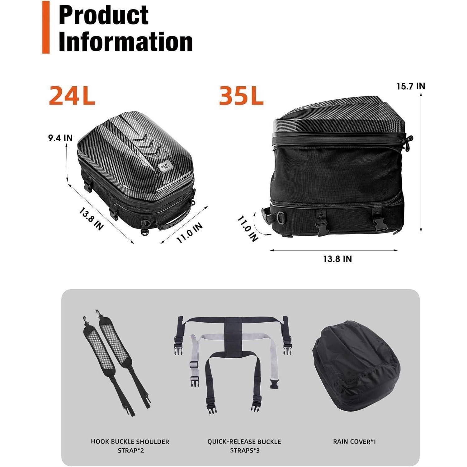 Grapelet Motorrad Hecktasche wasserdicht sozius gepäcktasche ABS Hartschalen Motorrad helmtasche mit erweiterbarem Stauraum 24L-35L Reisetasche