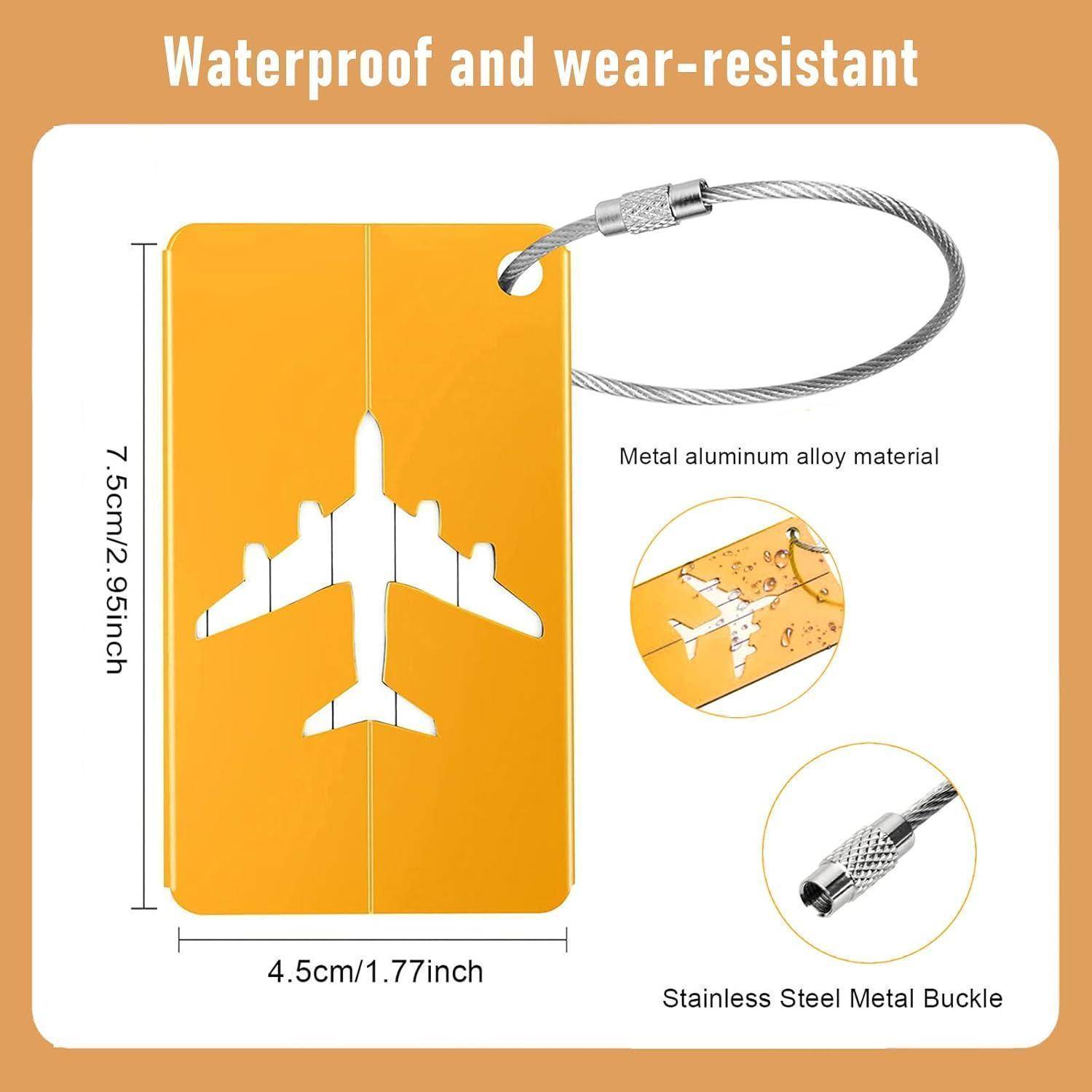 6 Stück Kofferanhänger mit Adressschild, 7,5x4,5cm Aluminium Adressen Anhänger für Koffer, Gepäckanhänger mit Edelstahlkordel und Namensschild f