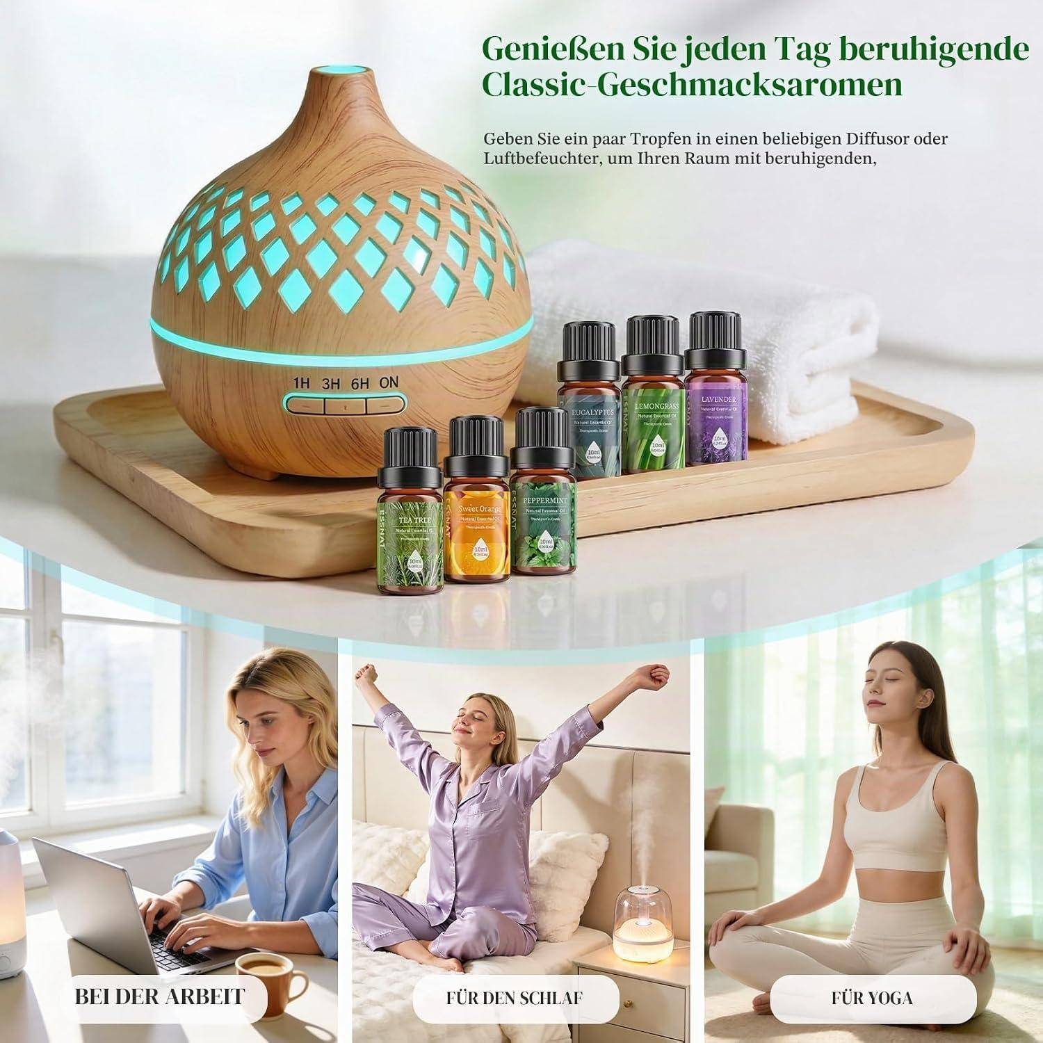 Klassisch Ätherische Öle Set,6 x 10ML Aromatherapie Duftöl GeschenkSet,Naturliche Duftöle für Diffuser Luftbefeuchter DIY Seife, SPA,Kerzen -Sü