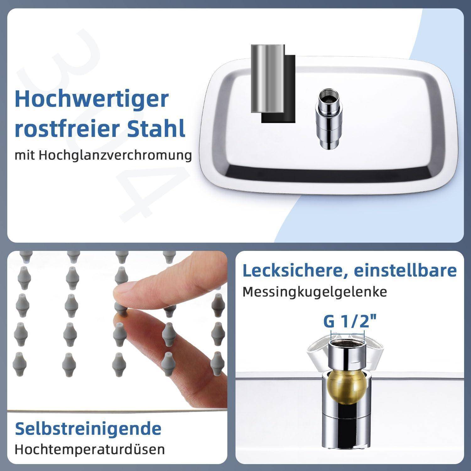 Duschkopf Regendusche, Edelstahl Regendusche Duschkopf, Anti-Kalk-Düsen (Chrom, 30 x 20 cm) Rechteckig 30 x 20 cm Chrom