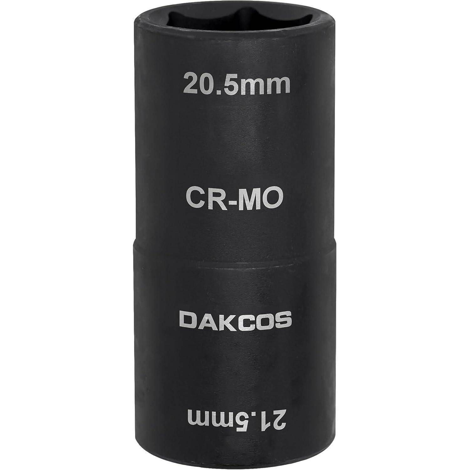 Schwarzer 20,5 mm CR-MO DAKCOS Steckschlüssel-Aufsatz vor weißem Hintergrund abgebildet.